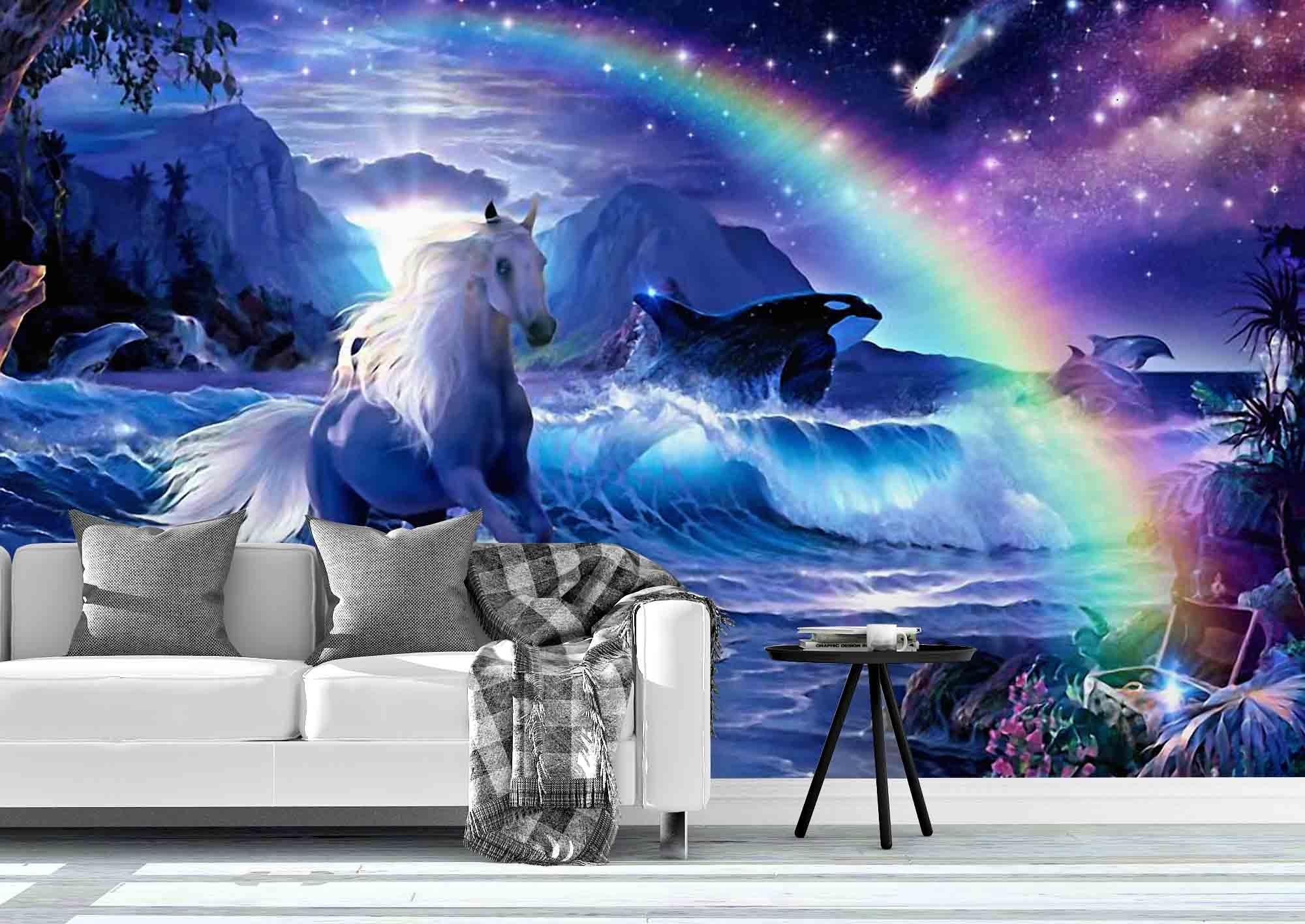 3D Horse River Rainbow Wall Mural Wallpaper 69- Jess Art Decoration