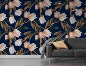 3D Vintage Idyllic Tulips Flowers Leaves Watercolor Wall Mural Wallpaper GD 3609- Jess Art Decoration