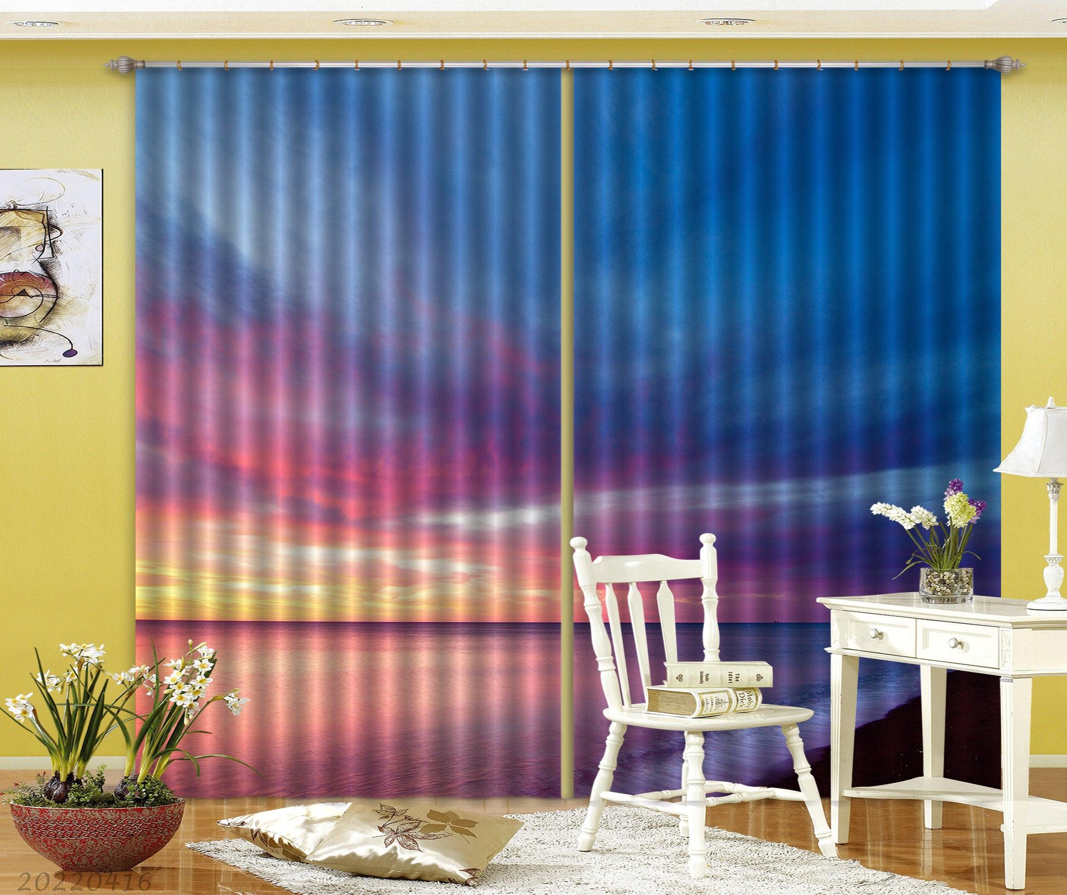 3D Landscape Ocean Beach Colorful Sky Cloudy Curtains and Drapes GD 4388- Jess Art Decoration