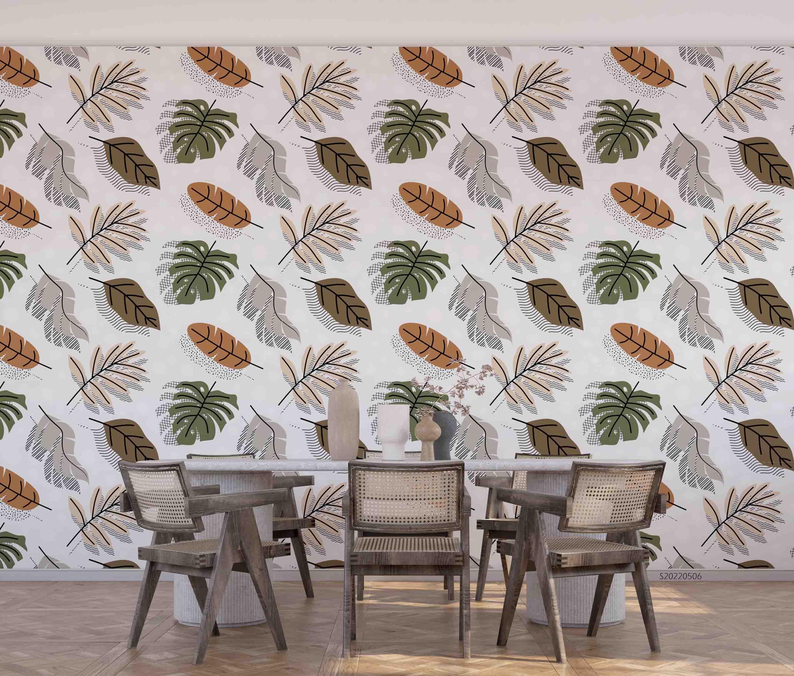 3D Abstract Tropical Leaves Pattern Wall Mural Wallpaper GD 4621- Jess Art Decoration