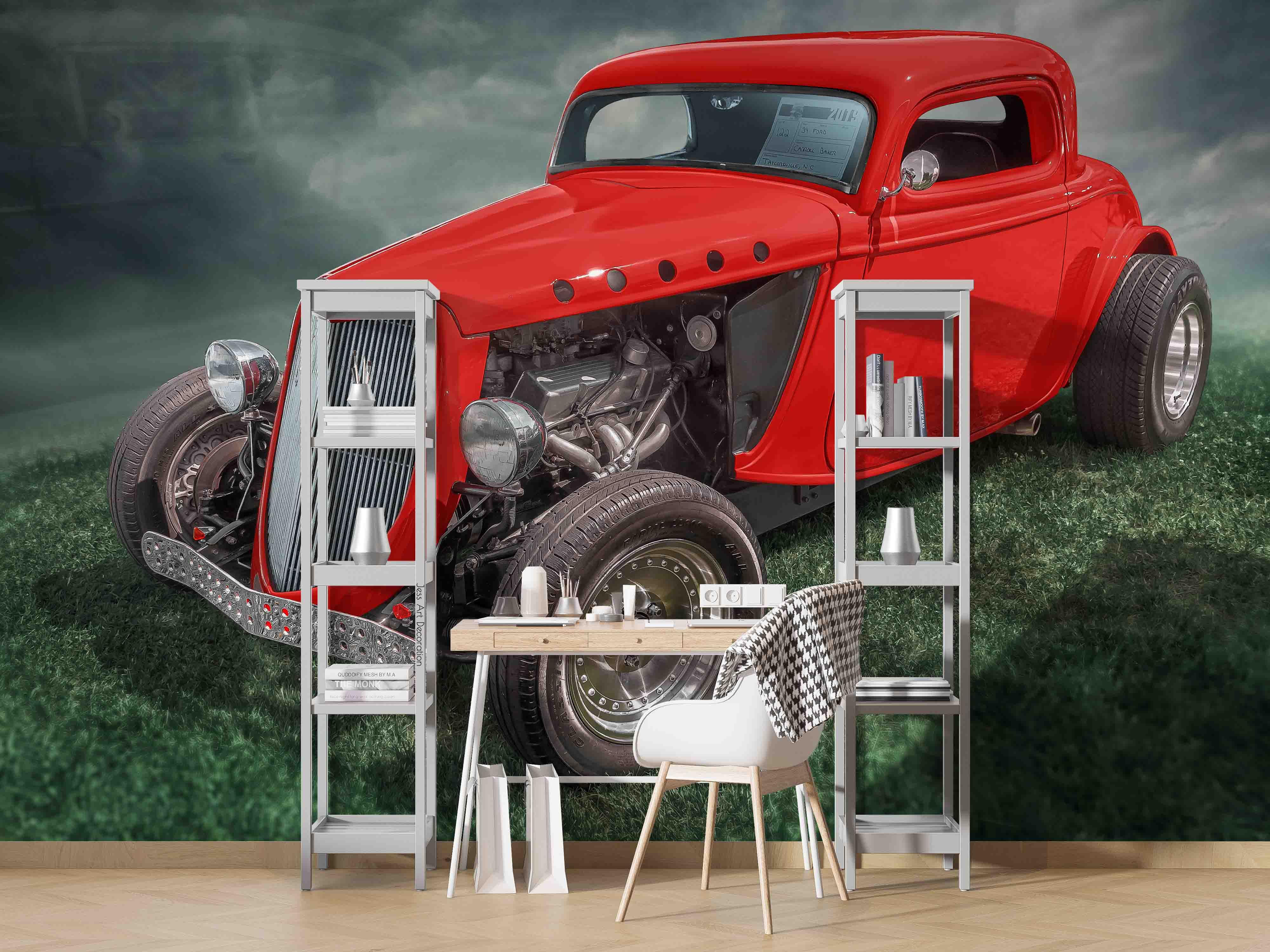 3D American Classic Chevrolet Red Car Auto Show Wall Mural Wallpaper GD 3225- Jess Art Decoration