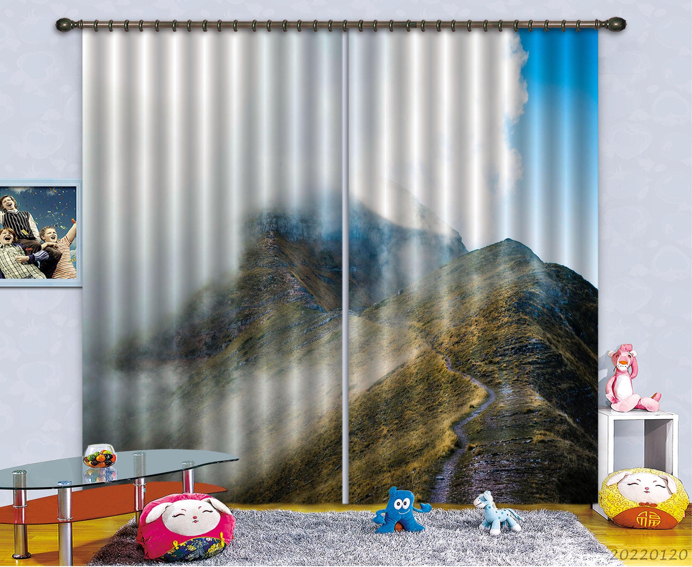 3D Mountain Peak White Fog Clouds Curtains and Drapes GD 1547- Jess Art Decoration