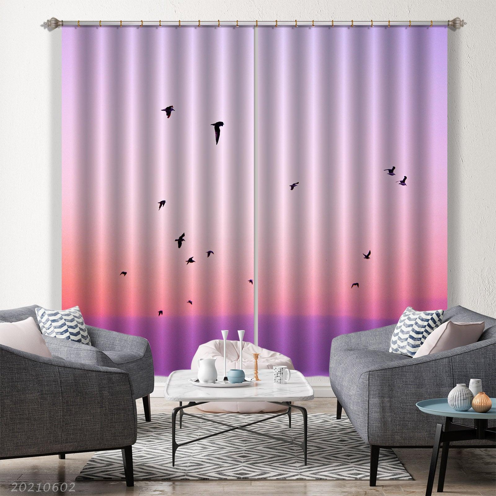 3D Abstract Bird Pink Purple Sky Background Curtains and Drapes GD 708- Jess Art Decoration