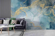 3D Blue Gold Marble blue gold marble texture wall mural wallpaper for living room - view 4