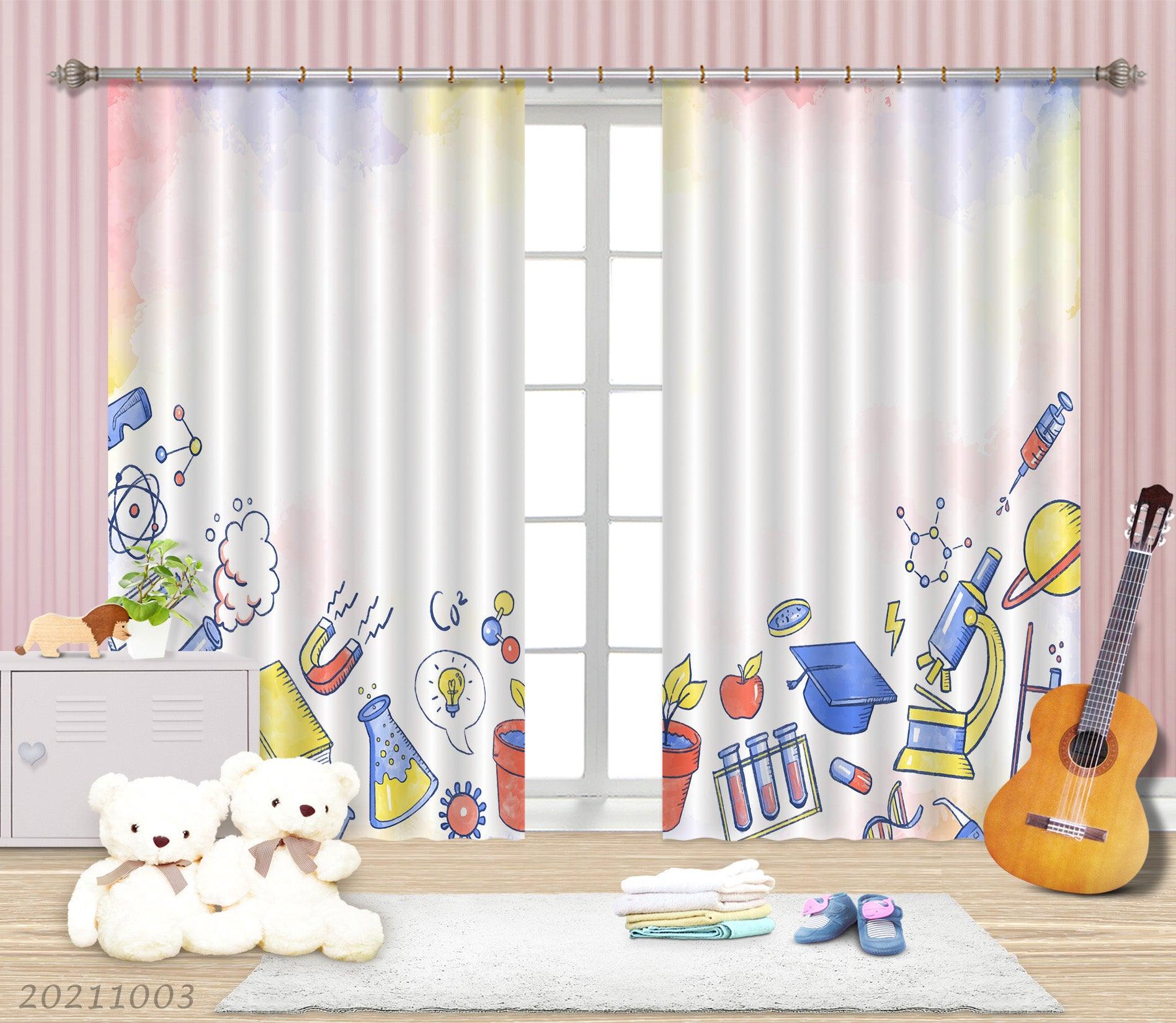 3D Cartoon School Supplies Curtains and Drapes LQH 93- Jess Art Decoration