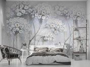 3D Hand Drawn White Floral Wall Mural Wallpaper LQH 60- Jess Art Decoration