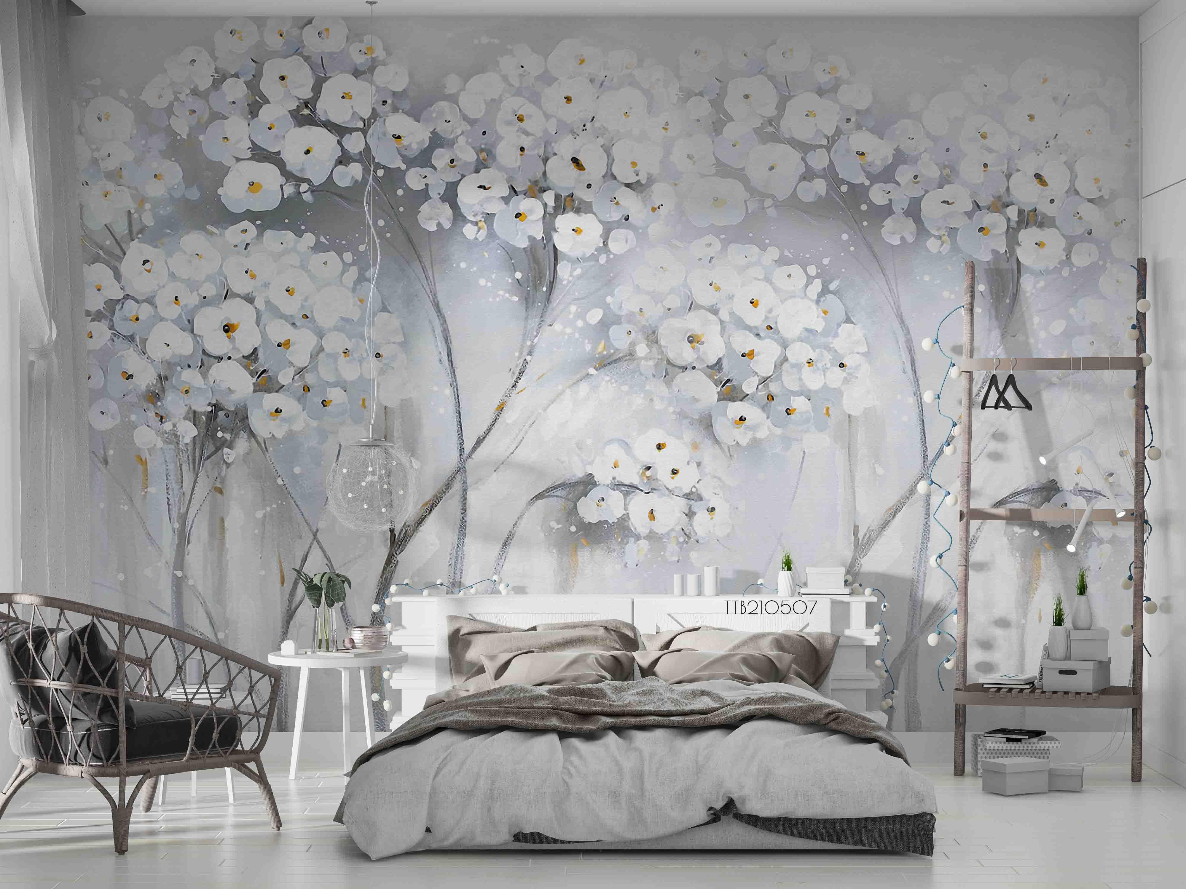 3D Hand Drawn White Floral Wall Mural Wallpaper LQH 60- Jess Art Decoration