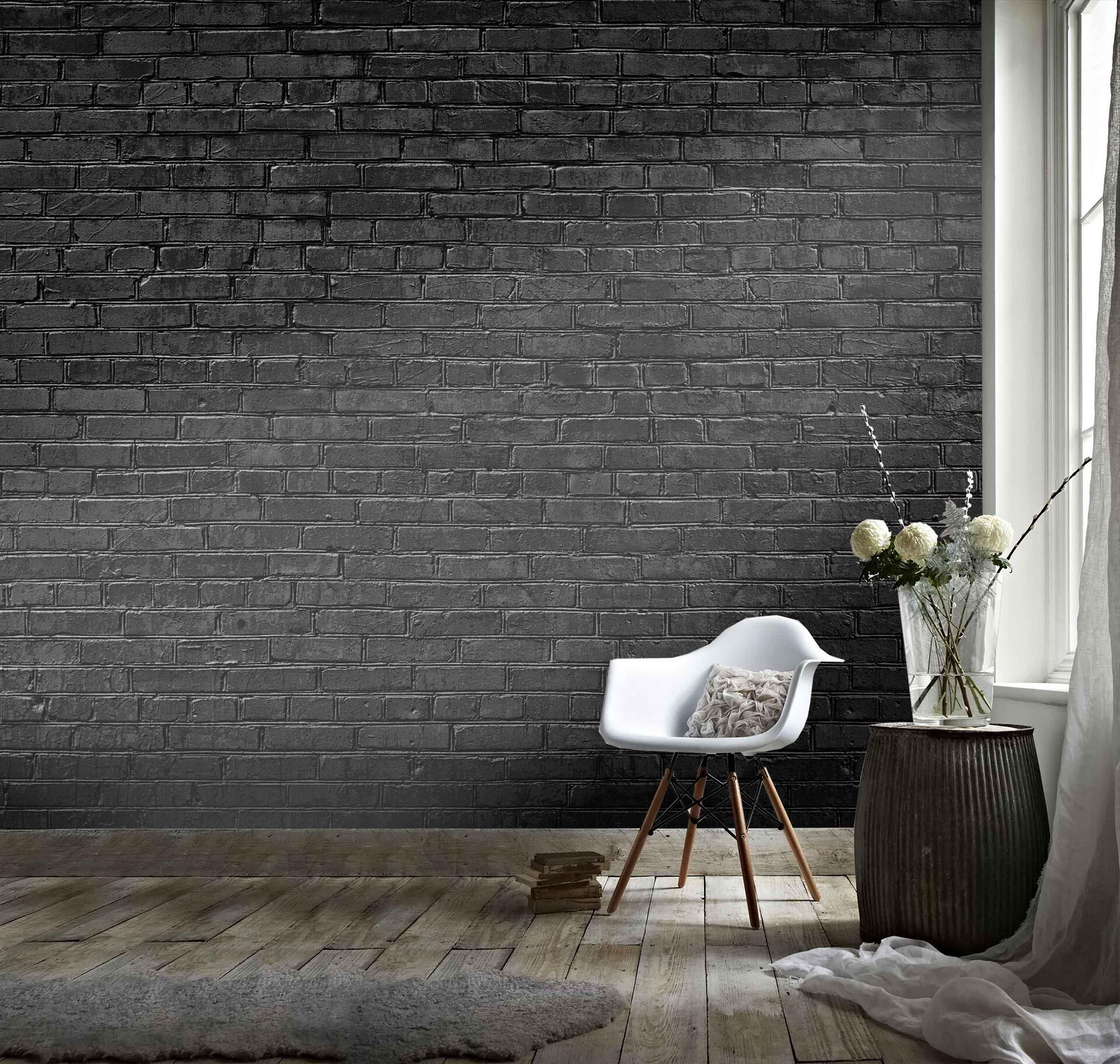 3D Black Brick Wall Texture Wall Mural Wallpaper LQH 129- Jess Art Decoration