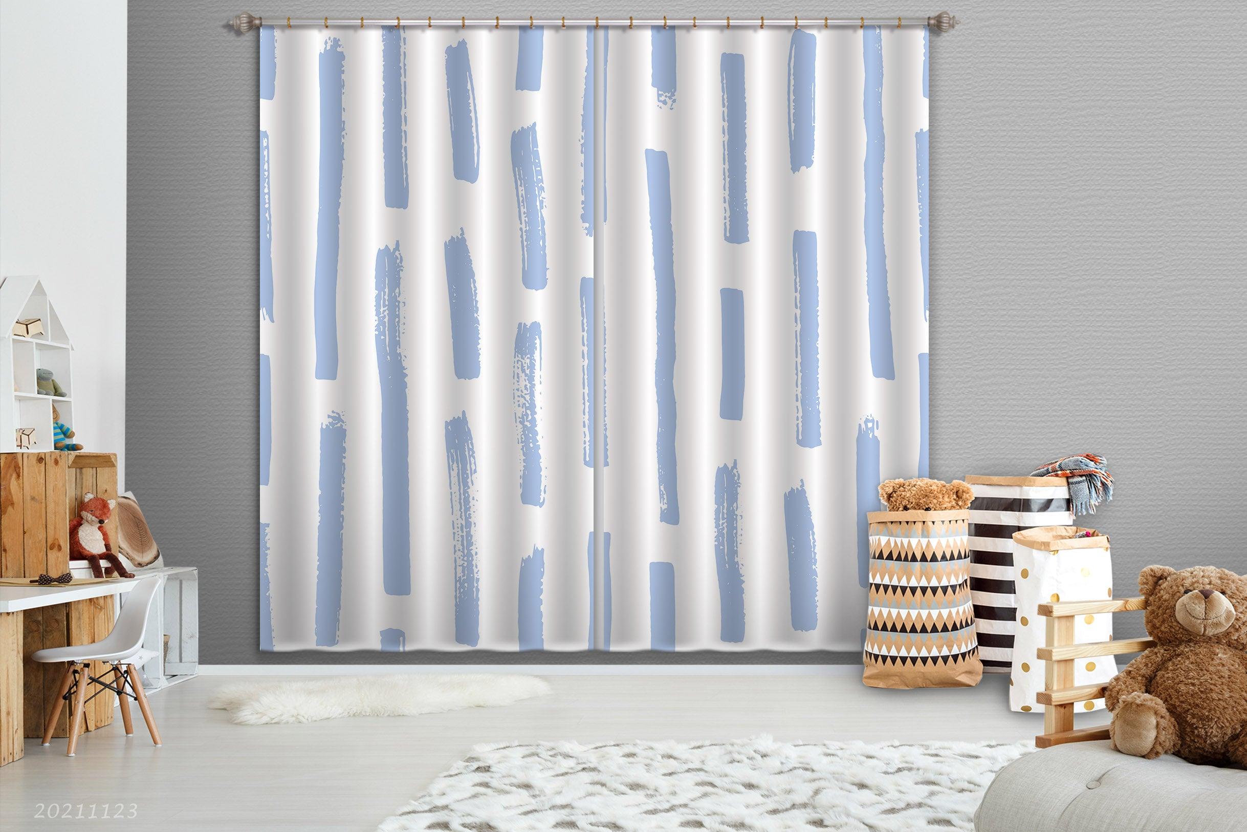 3D Abstract Blue Vertical Bar Curtains and Drapes LQH 11- Jess Art Decoration