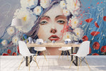 3D watercolor girl white floral wall mural wallpaper 44- Jess Art Decoration