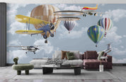 3D Airplane Balloon Sky airplane hot air balloon mural wall mural wallpaper for kids room