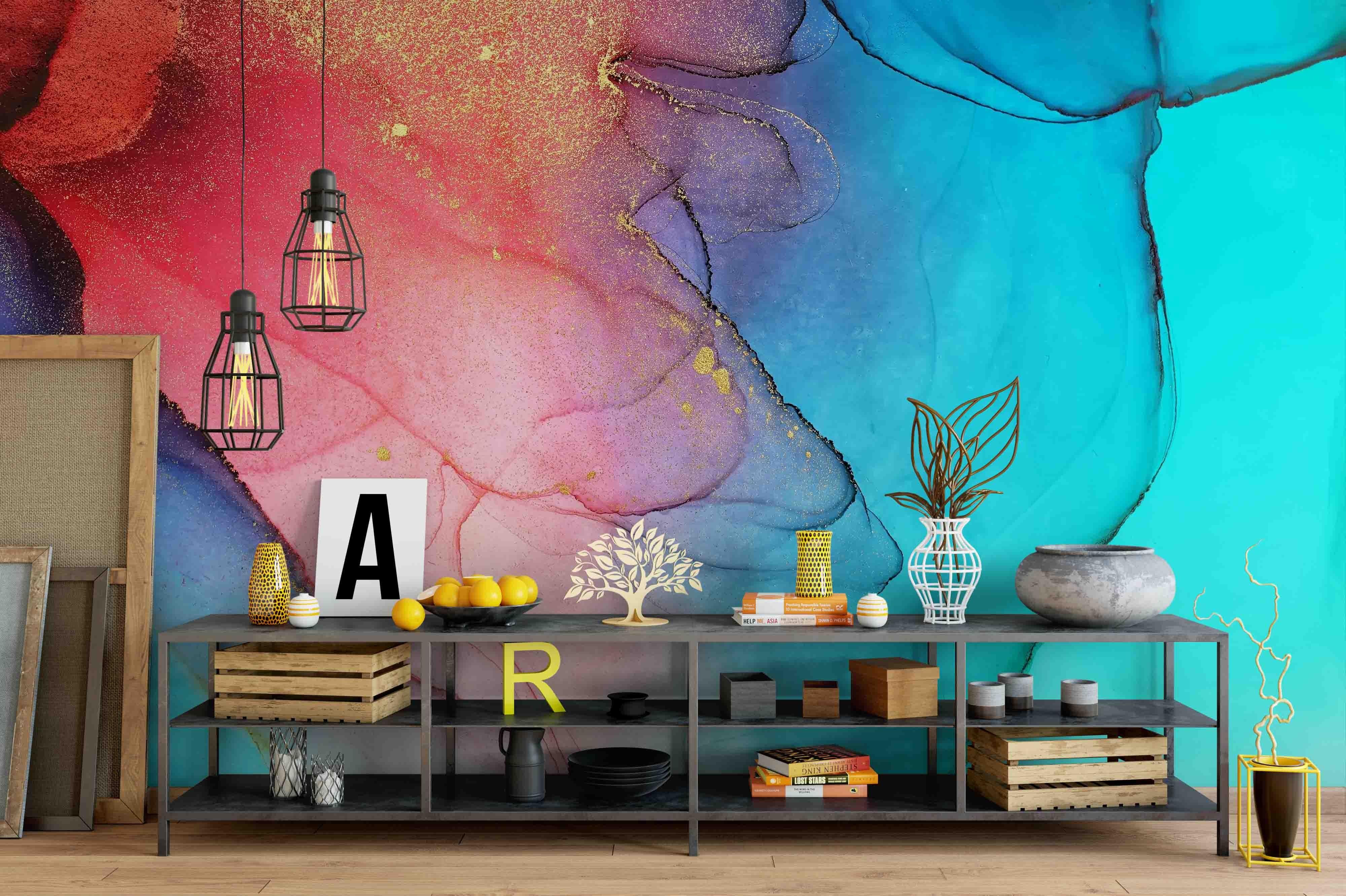 3D Pink Blue Ink Wall Mural Wallpaper 8- Jess Art Decoration