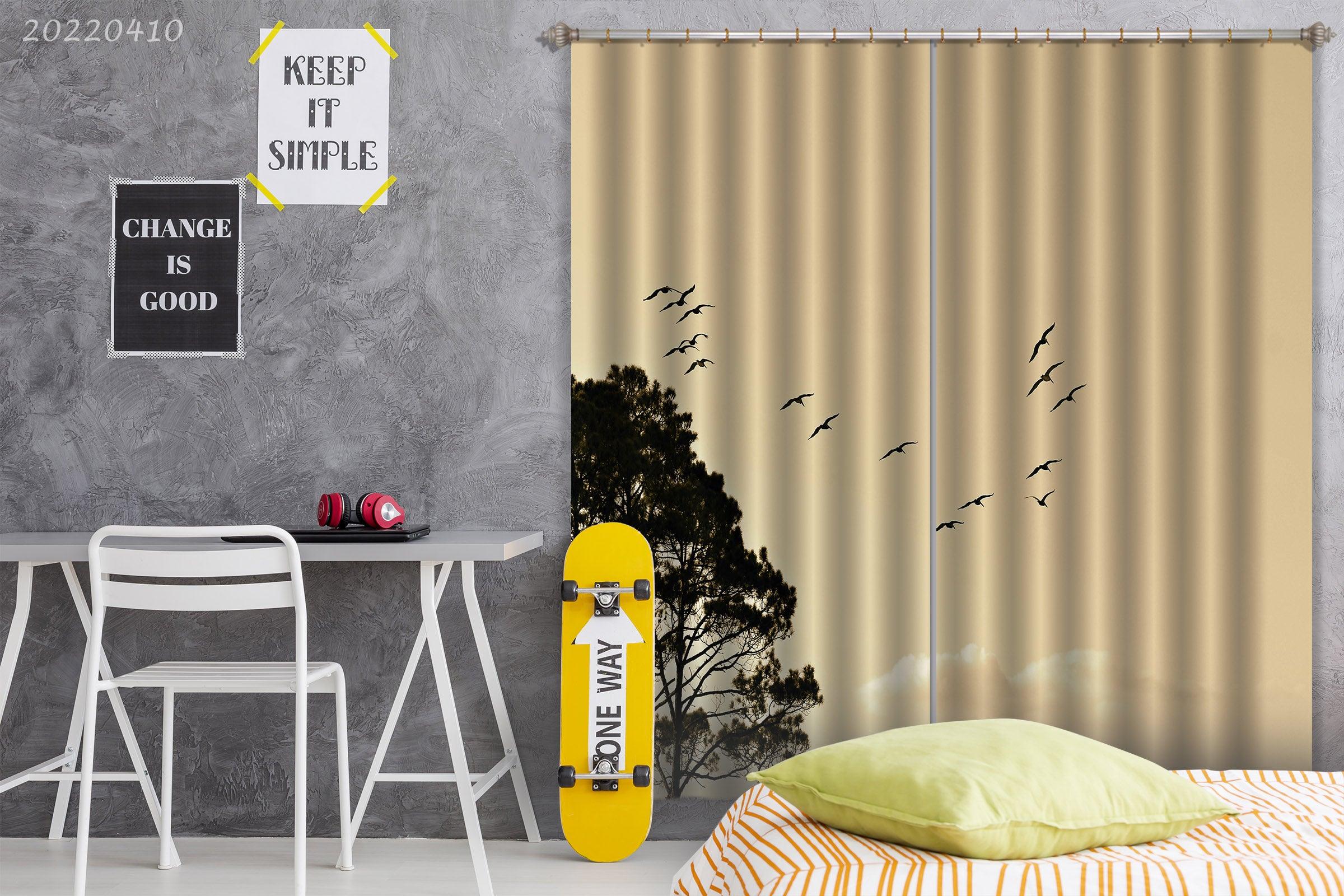 3D Landscape Nature Branch Silhouette Bird Curtains and Drapes GD 3901- Jess Art Decoration