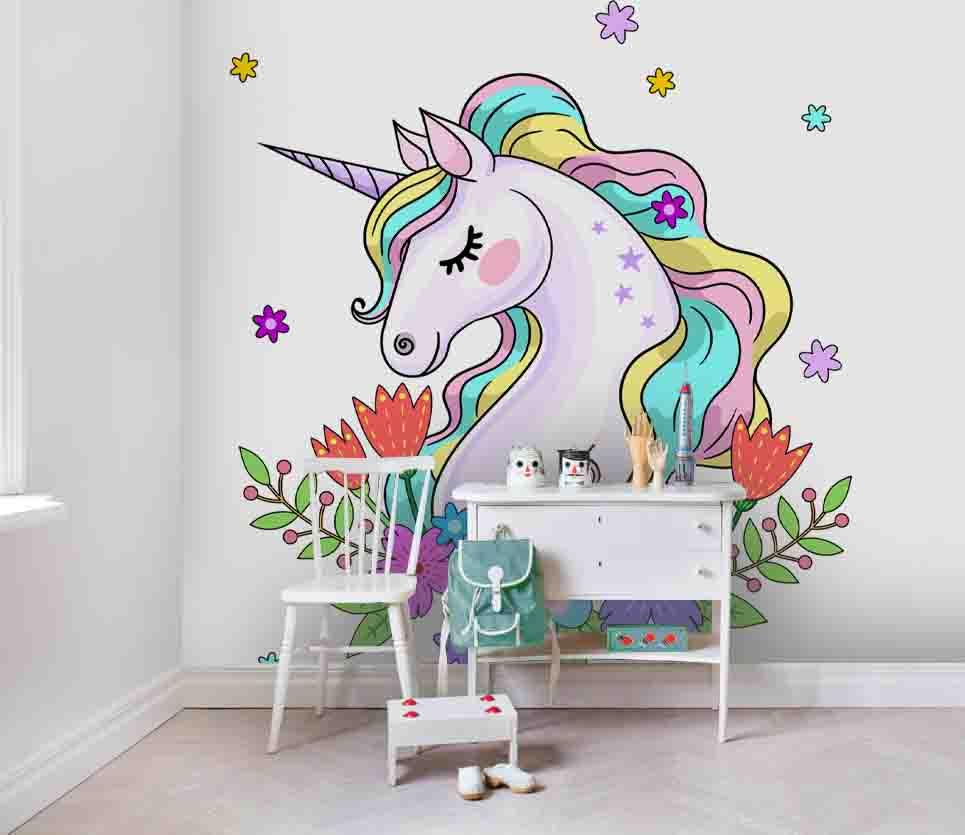 3D Unicorn Floral Wall Mural Wallpaper 99- Jess Art Decoration