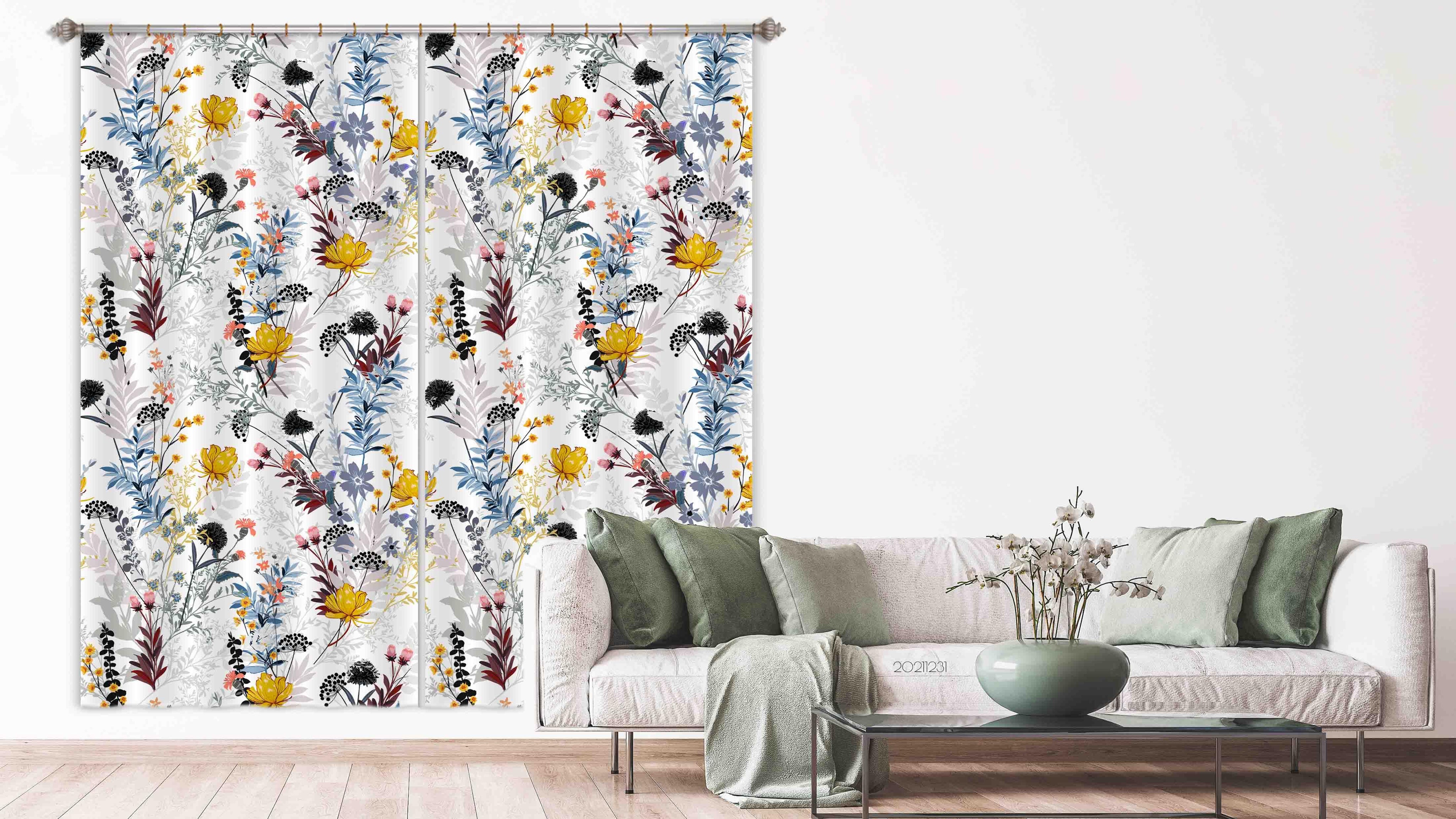 3D Yellow Flower Plant Leaf Pattern Curtains and Drapes GD 94- Jess Art Decoration