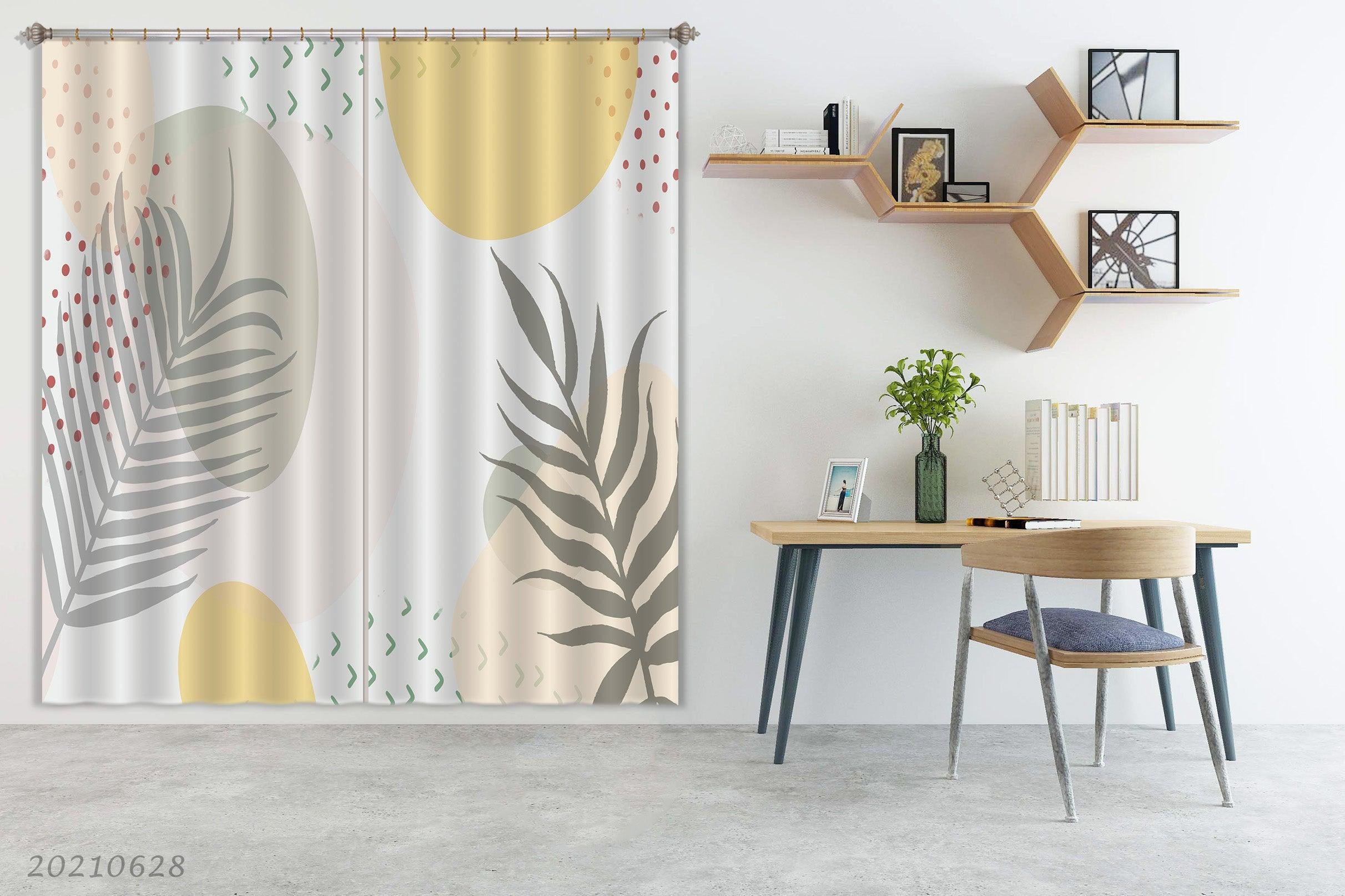 3D Abstract Leaf Pattern Curtains and Drapes LQH 4- Jess Art Decoration