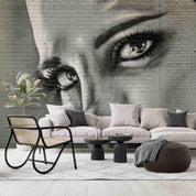 Graffiti Brick Wall Female Face Wallpaper portrait street art wall mural for bedroom or creative studio - view 3