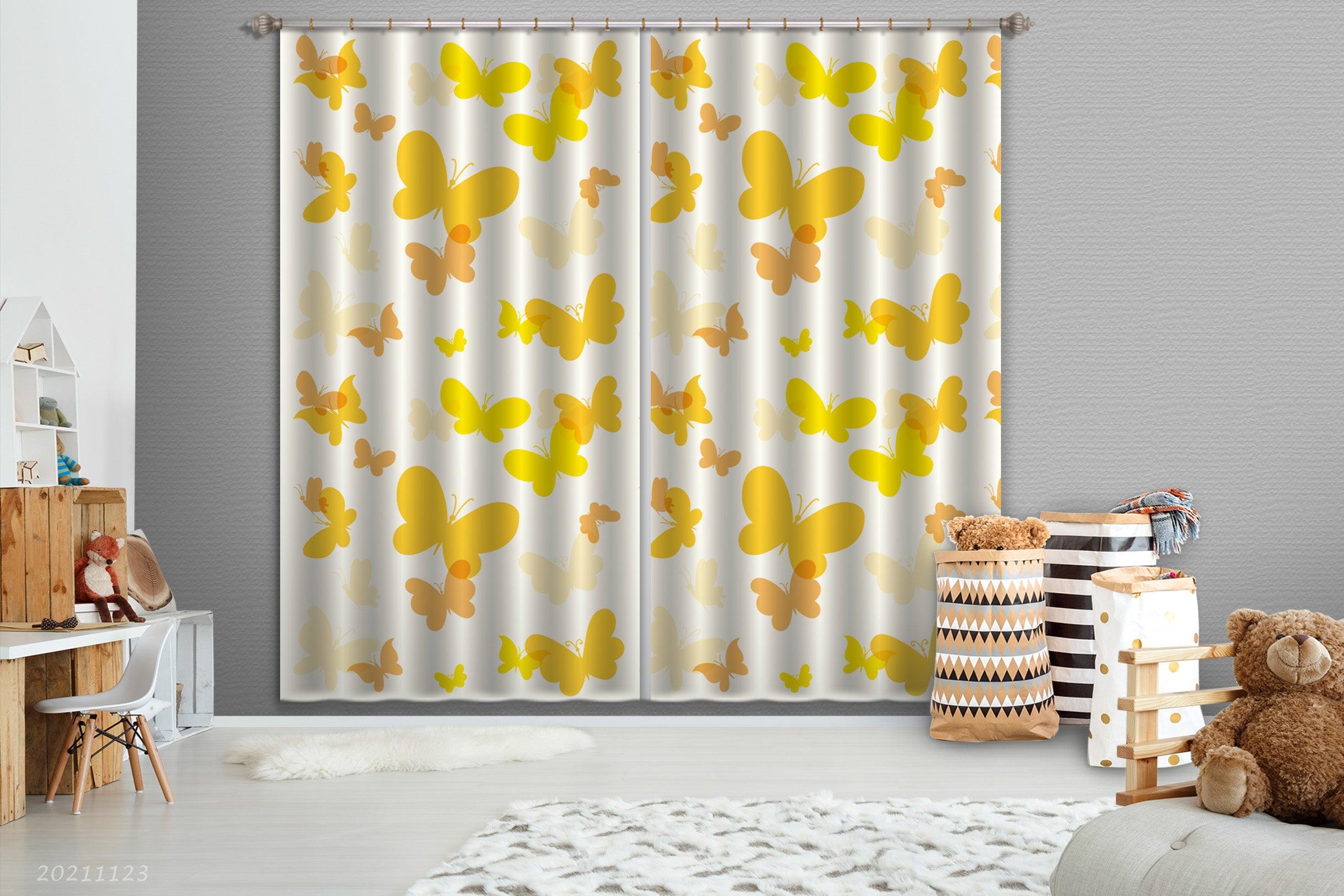 3D Yellow Butterfly Pattern Curtains and Drapes LQH 44- Jess Art Decoration