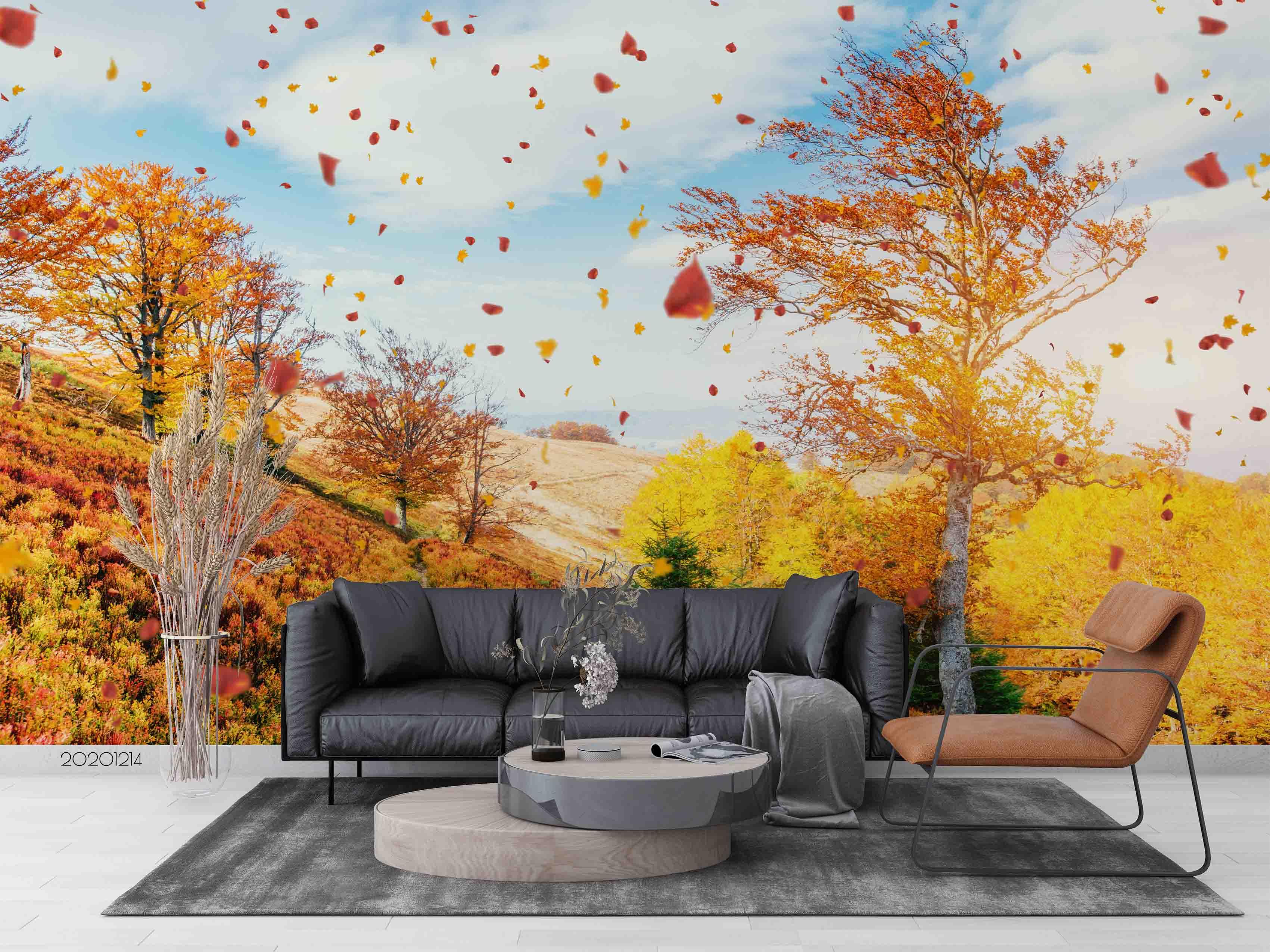 3D Landscape Cloud Autumn Tree Maple Leaves Plant Wall Mural Wallpaper LXL- Jess Art Decoration