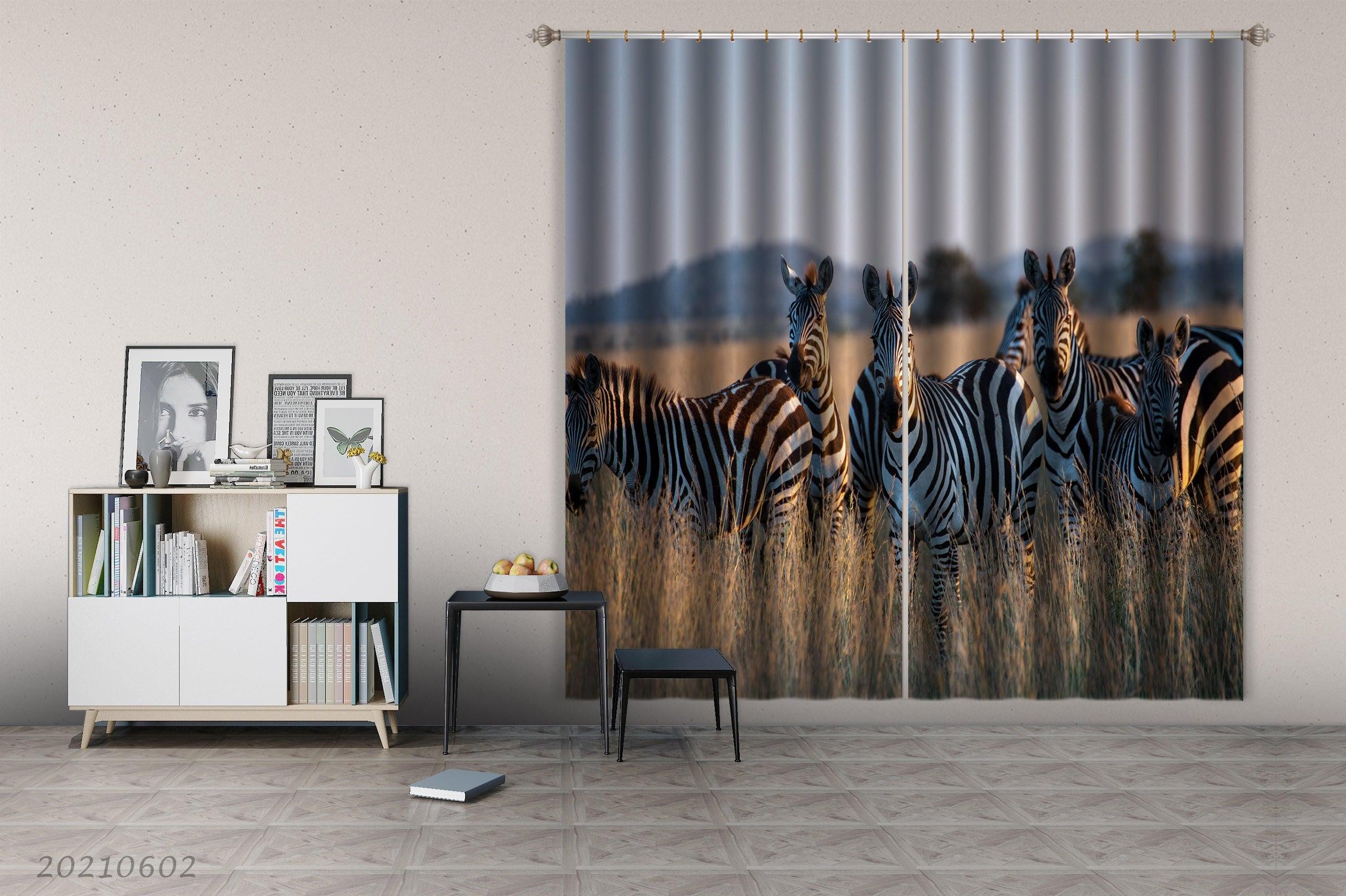 3D Zebra Prairie Scenery Curtains and Drapes GD 611- Jess Art Decoration