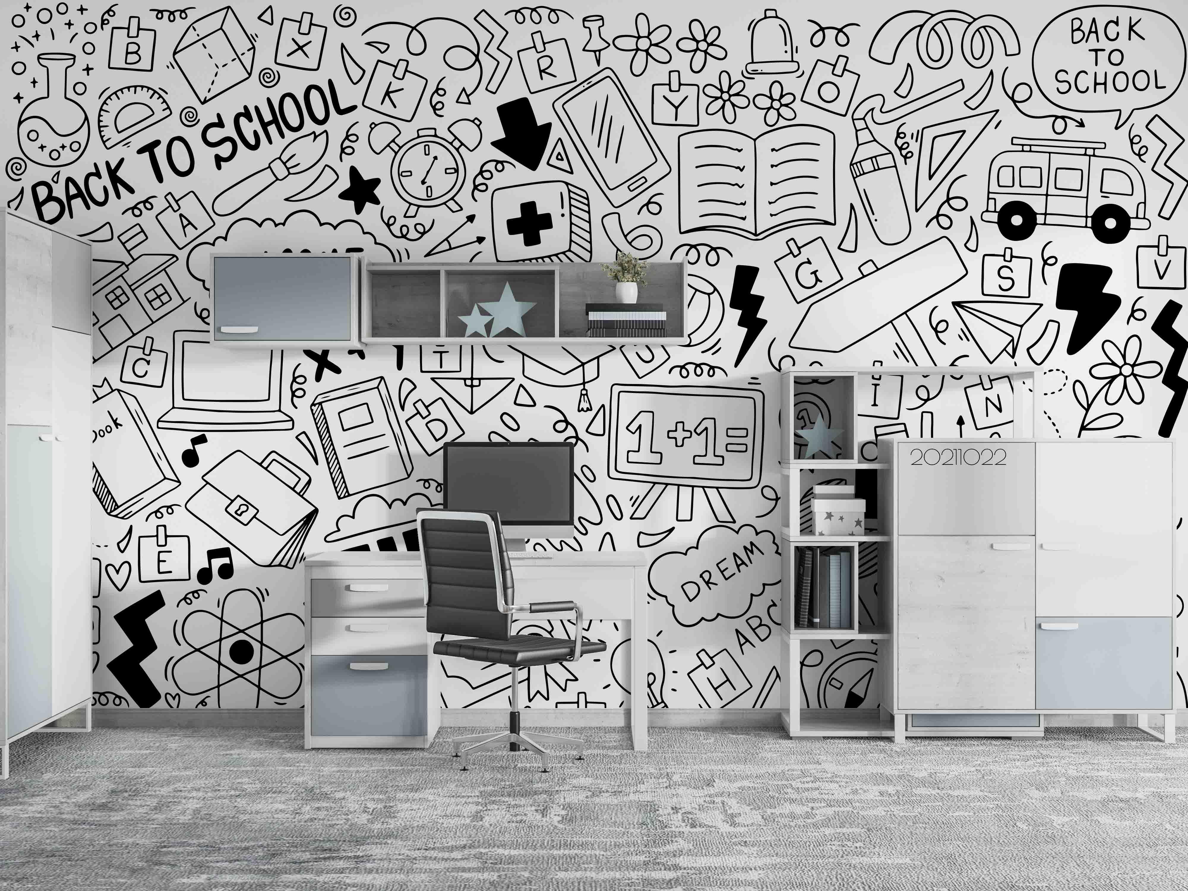 3D Hand Drawn School Icons Doodle Wall Mural Wallpaper LQH 40- Jess Art Decoration