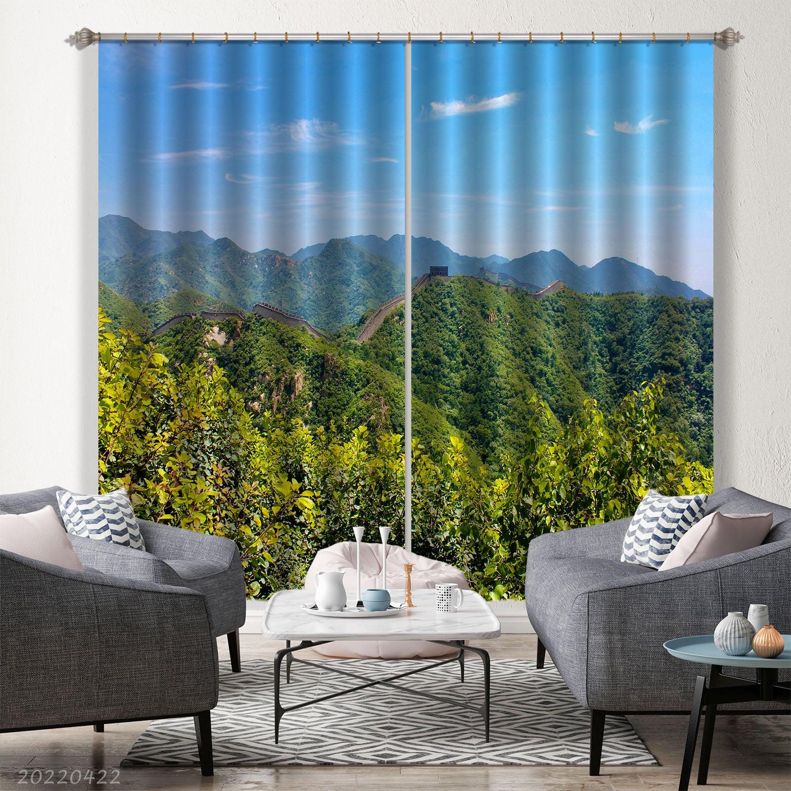 3D Landscape Mountain Forest Green Trees Wall Building Curtains and Drapes GD 4249- Jess Art Decoration