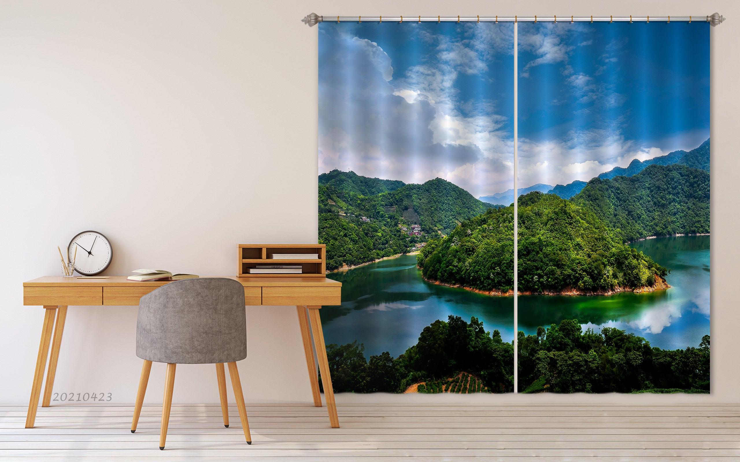 3D Lake Center Island Green Forest View Curtains and Drapes GD 1380- Jess Art Decoration