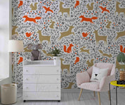 3D Hand Drawn Animal Fox Elk Leaf Wall Mural Wallpaper LQH 48- Jess Art Decoration