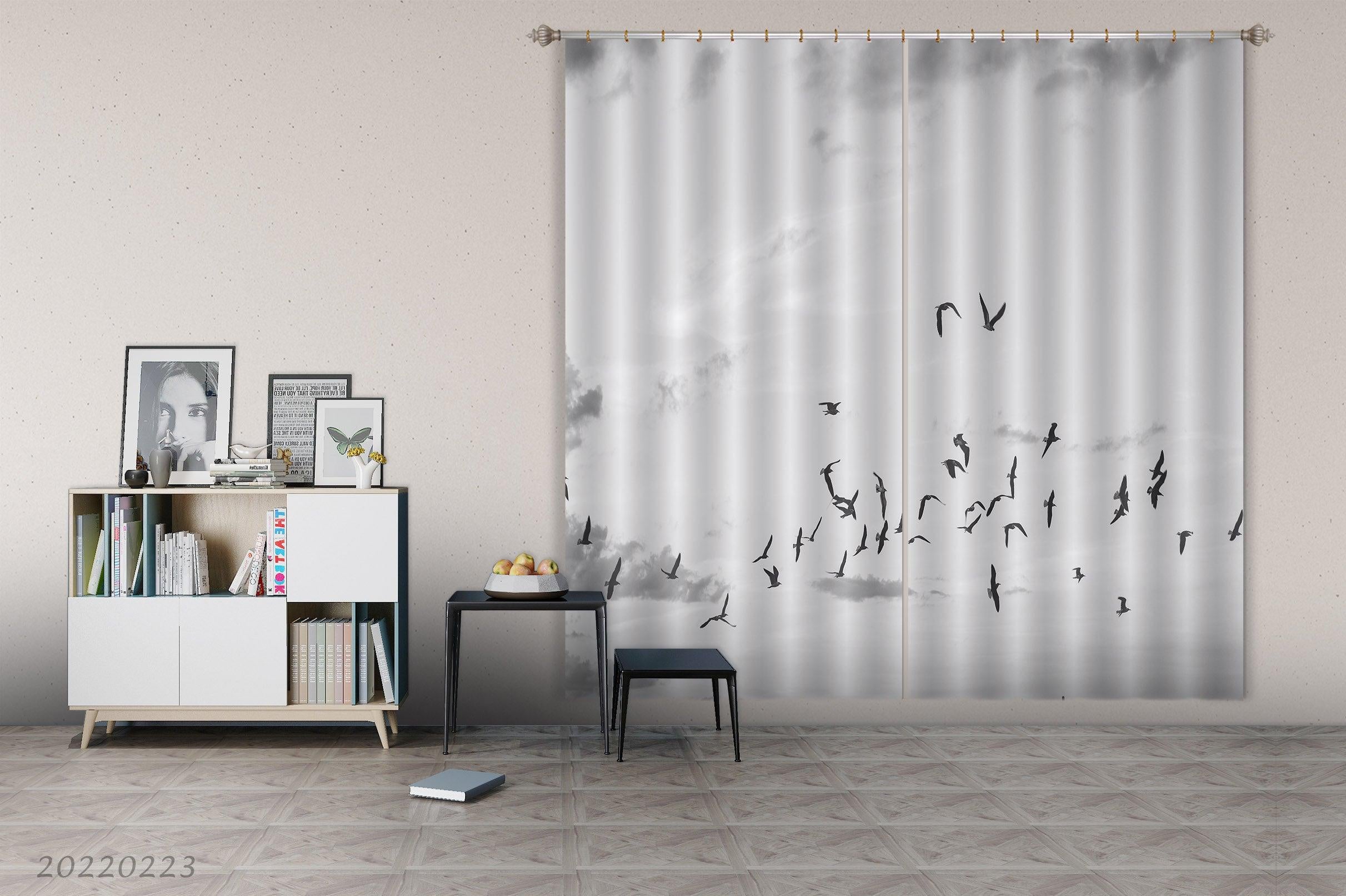 3D Cloudy Bird Pattern Curtains and Drapes GD 2381- Jess Art Decoration