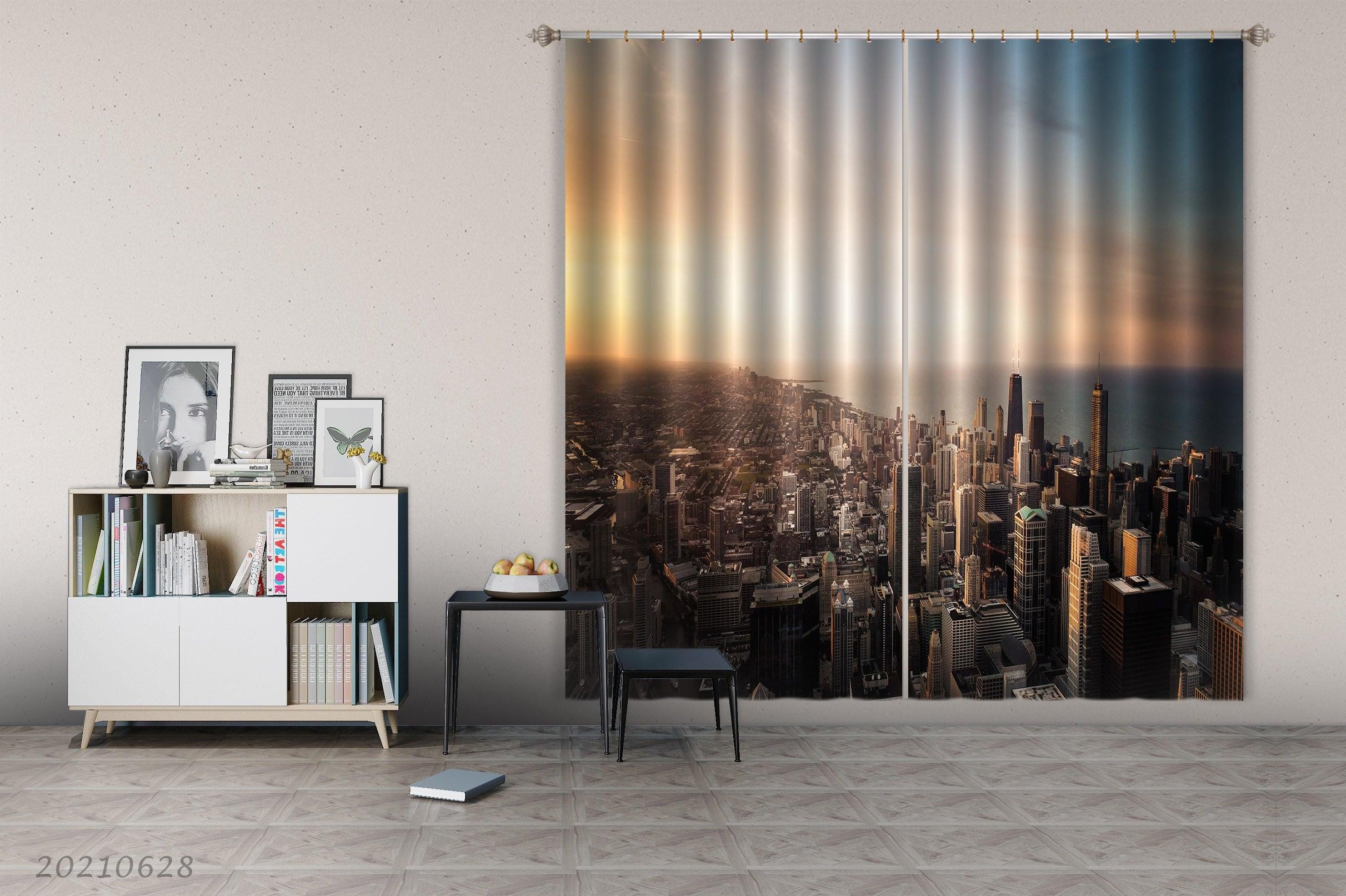 3D Sunset Sky City Architecture Curtains and Drapes LQH 120- Jess Art Decoration