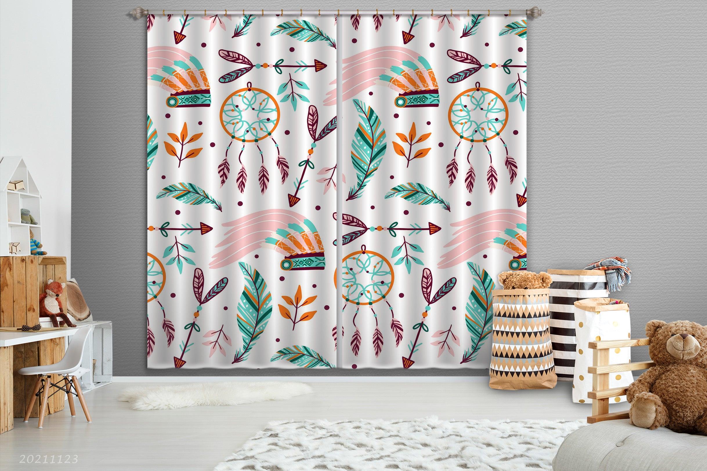 3D Watercolor Feather Dream Catcher Pattern Curtains and Drapes LQH 123- Jess Art Decoration