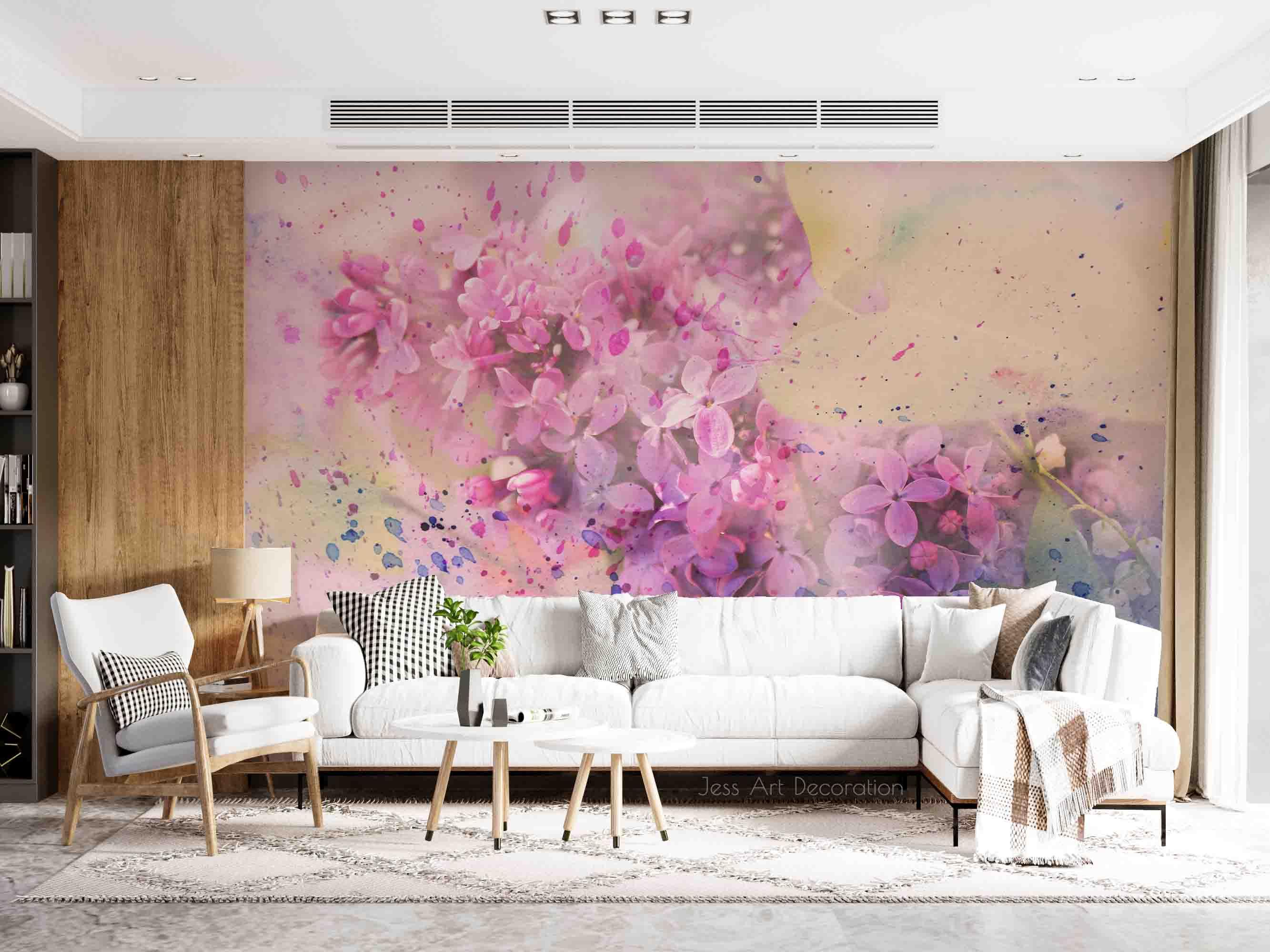 3D watercolor floral pink Wall Mural Wallpaper LLL 1938- Jess Art Decoration