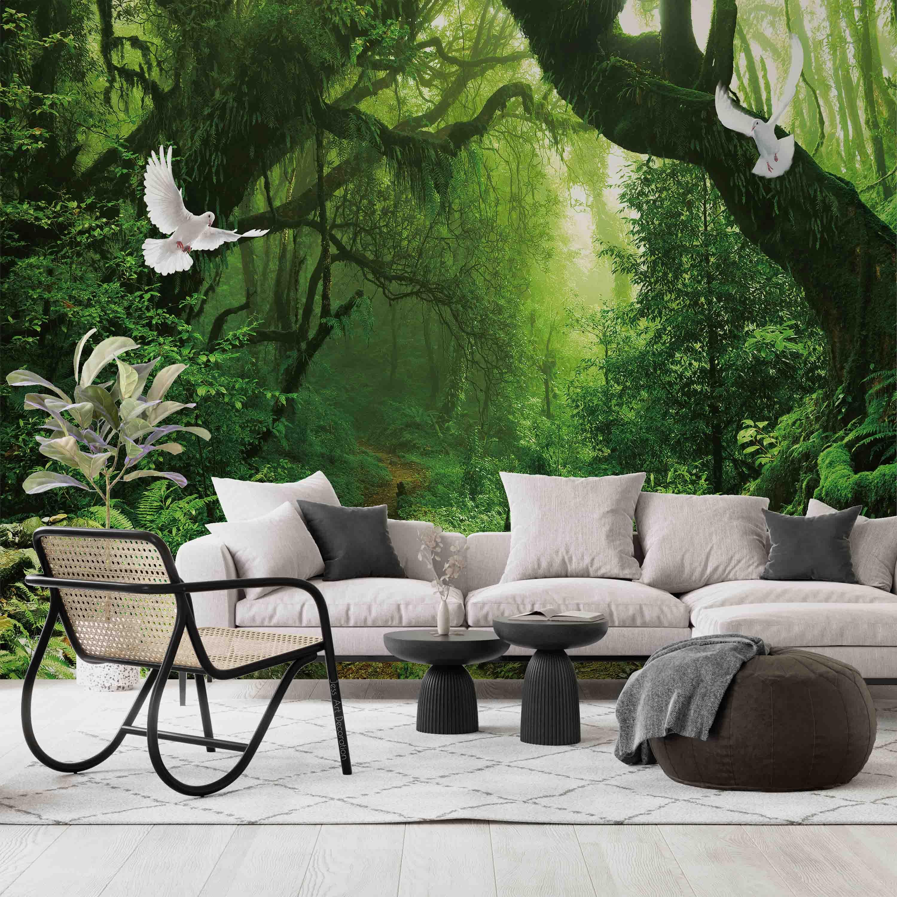 3D Forest Green Plant Dove Landscape Wall Mural Wallpaper GD 3173- Jess Art Decoration