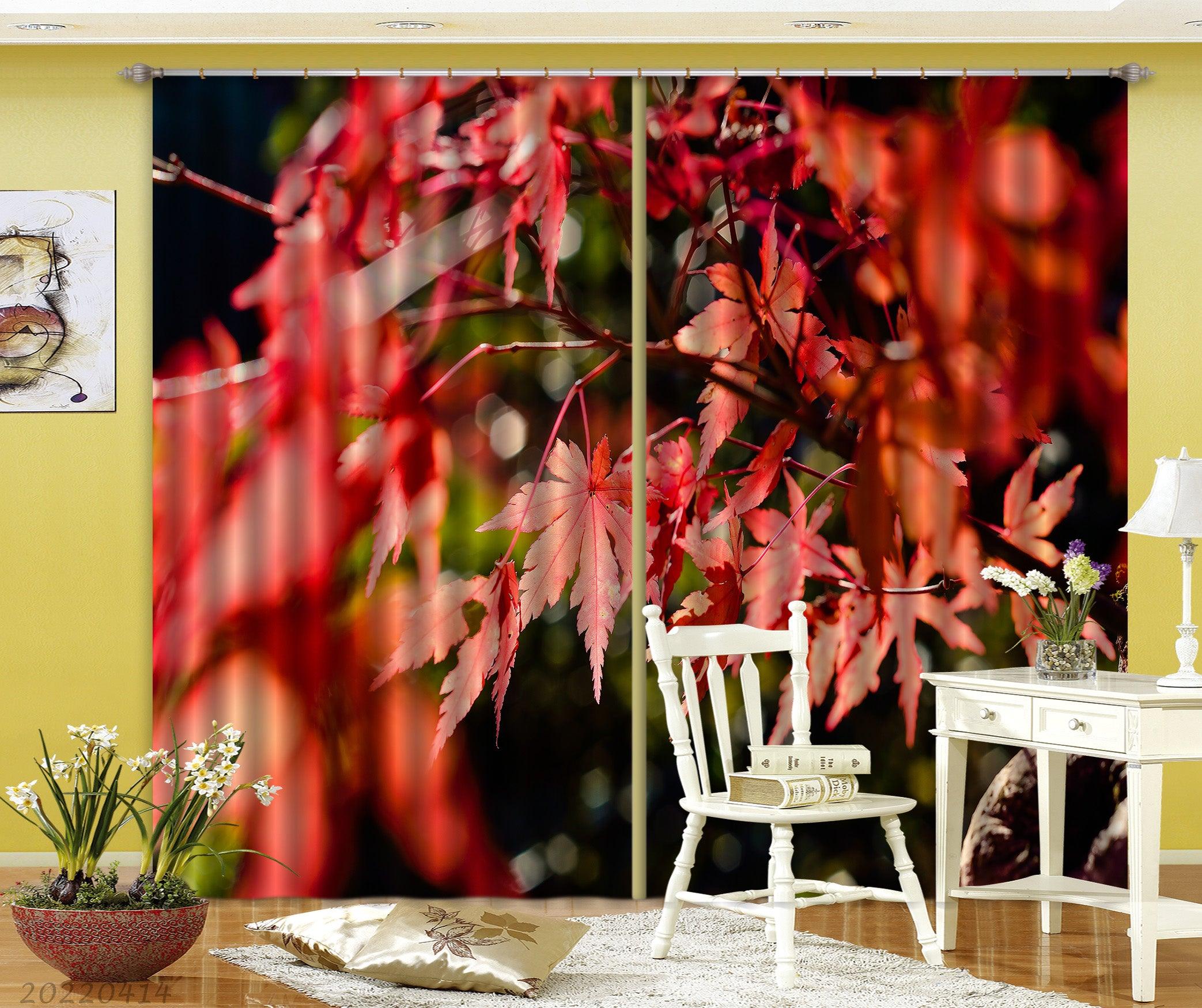 3D Landscape Branch Red Leaf Plant Curtains and Drapes GD 4121- Jess Art Decoration