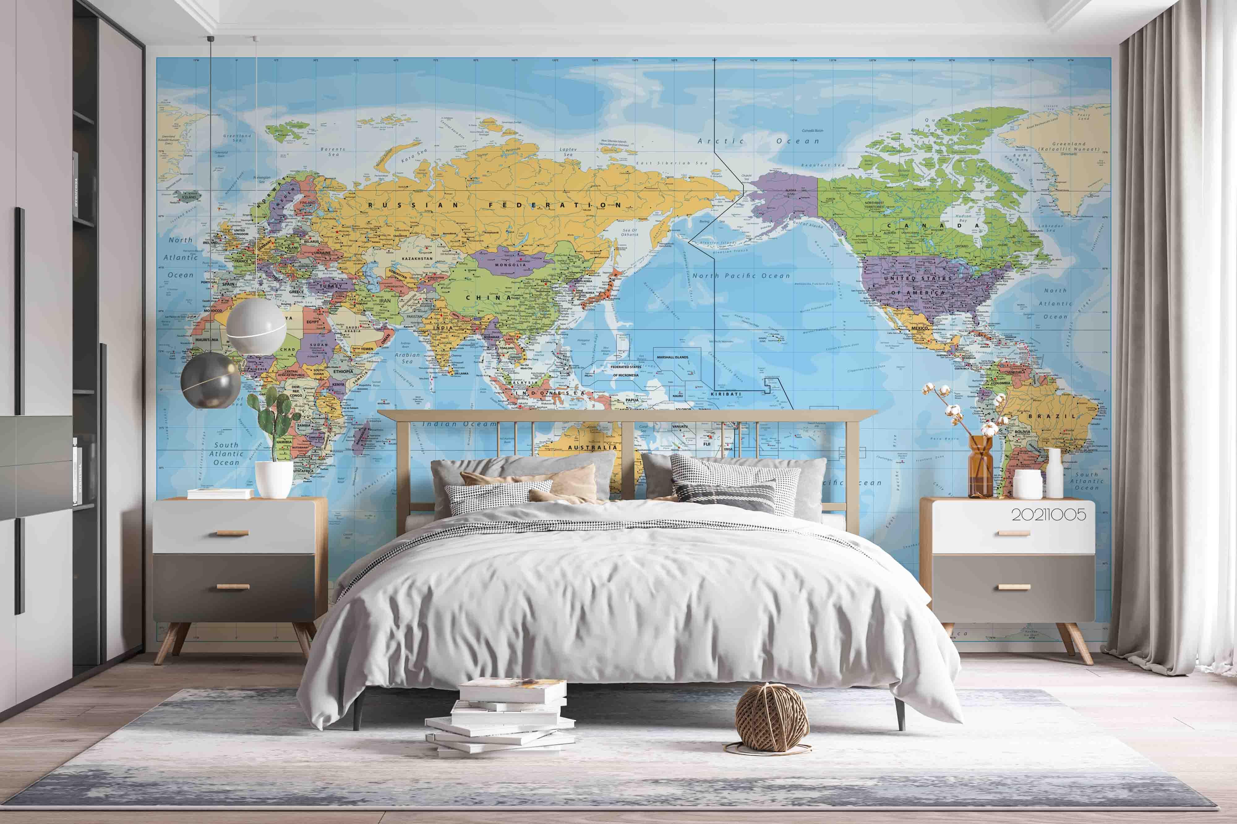 3D Blue World Map Wall Mural Wallpaper LQH 568- Jess Art Decoration
