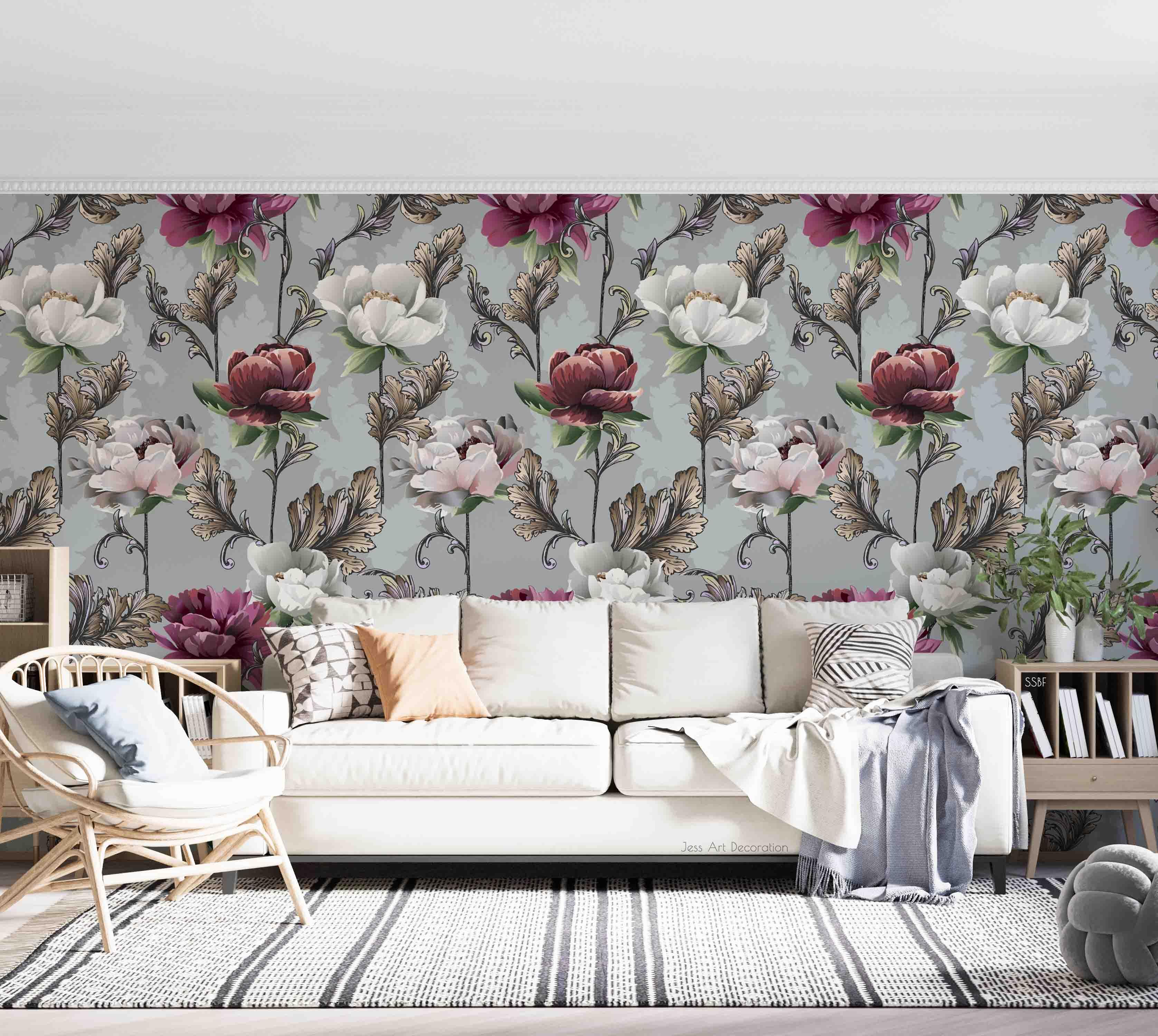3D Vintage Blooming Pink Flowers Leaves Pattern Wall Mural Wallpaper GD 3530- Jess Art Decoration