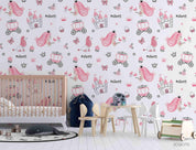 3D Hand Drawn Pink Princess Carriage Dog Wall Mural Wallpaper LQH 15- Jess Art Decoration