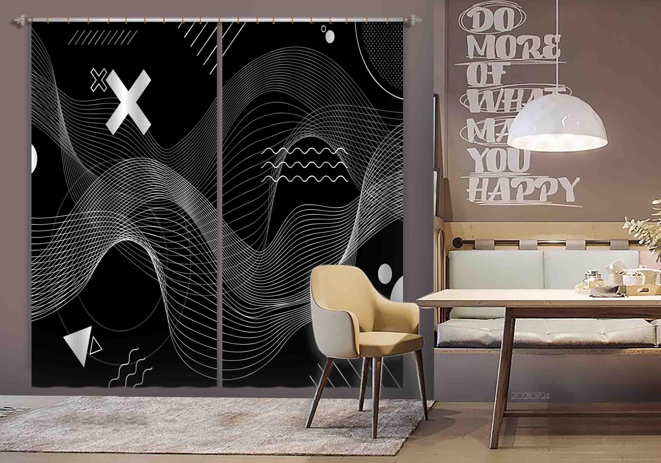3D Abstract Black Geometry Curtains and Drapes LQH 45- Jess Art Decoration