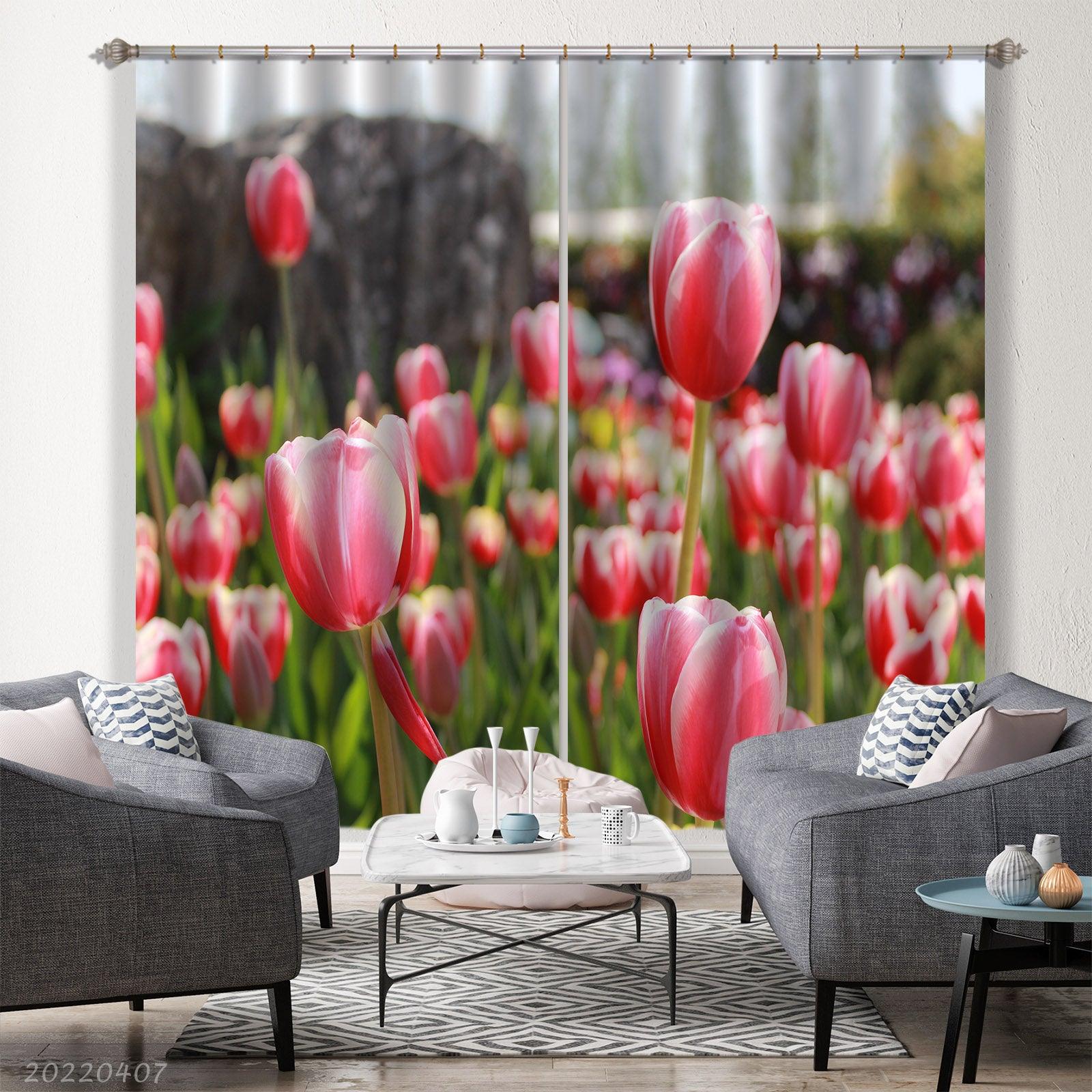 3D Landscape Nature Plant Red Tulip Curtains and Drapes GD 3530- Jess Art Decoration