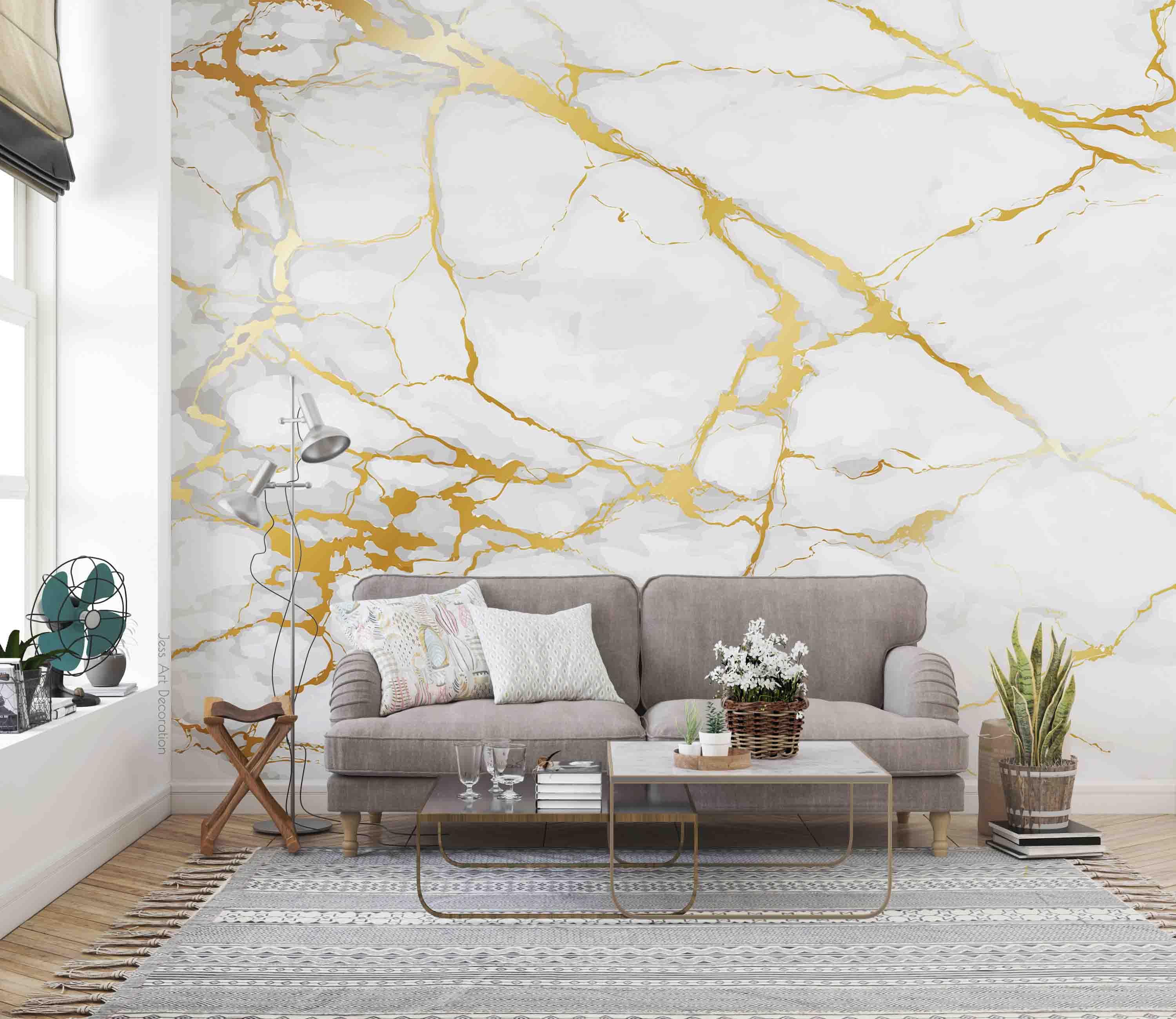 3D Jazz White Gilt Marble Texture Wall Mural Wallpaper GD 2804- Jess Art Decoration