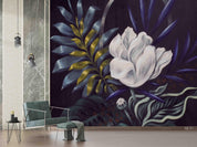 3D Dark Magnolia Painting dramatic floral painting wall mural wallpaper for dining room - view 8