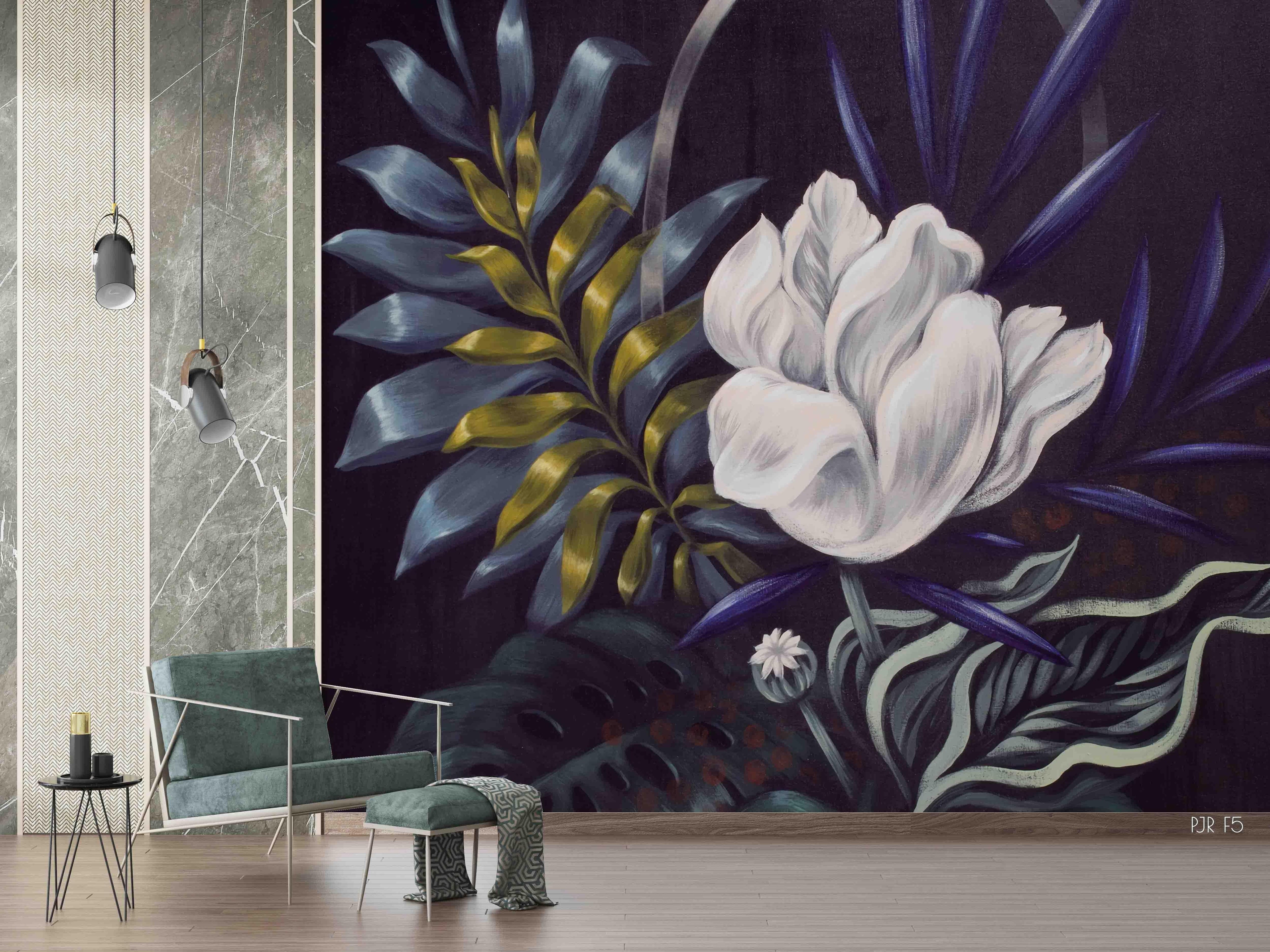 3D Dark Magnolia Painting dramatic floral painting wall mural wallpaper for dining room - view 8