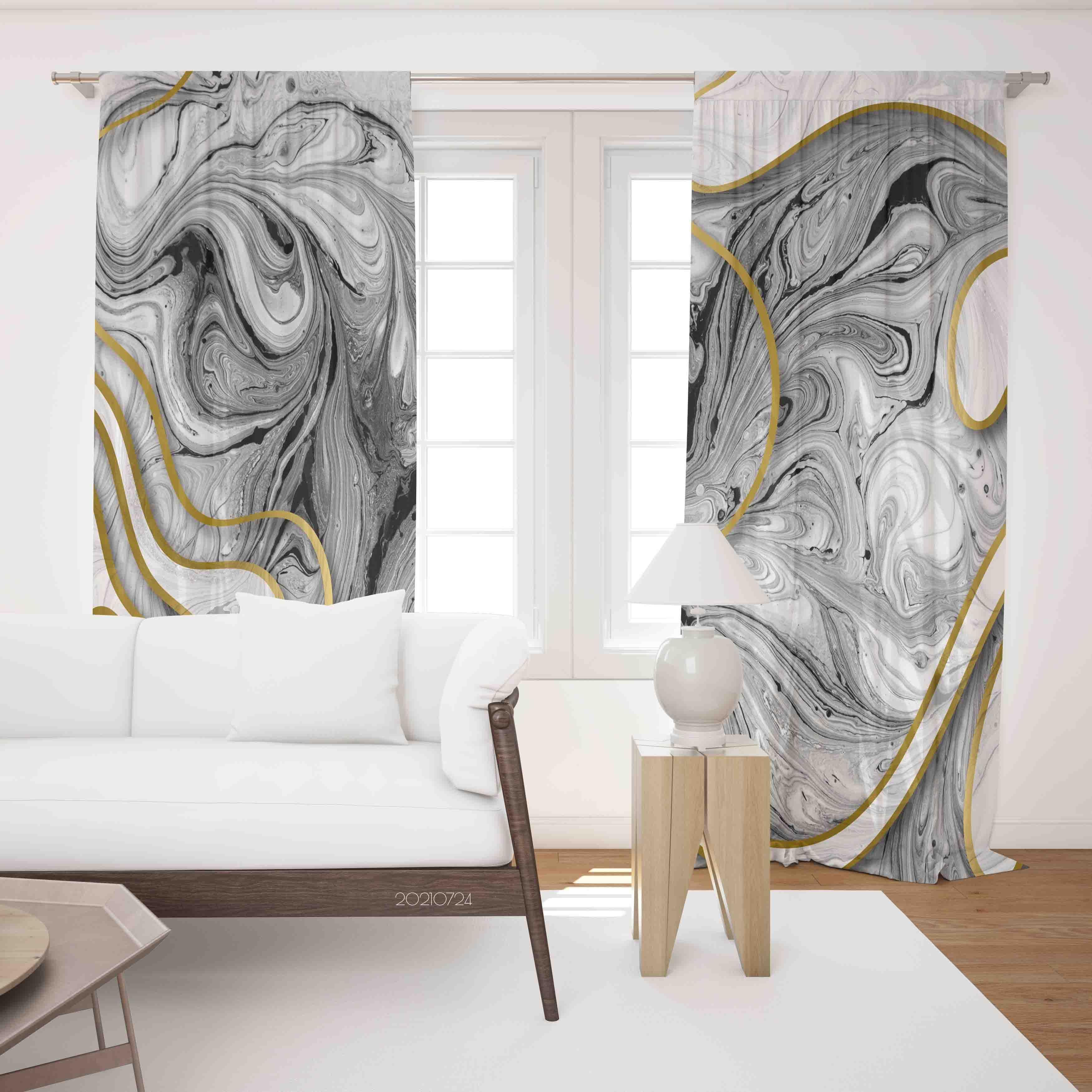 3D Abstract Black Marble Texture Curtains and Drapes LQH 69- Jess Art Decoration