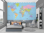 3D Blue World Map Wall Mural Wallpaper LQH 108- Jess Art Decoration