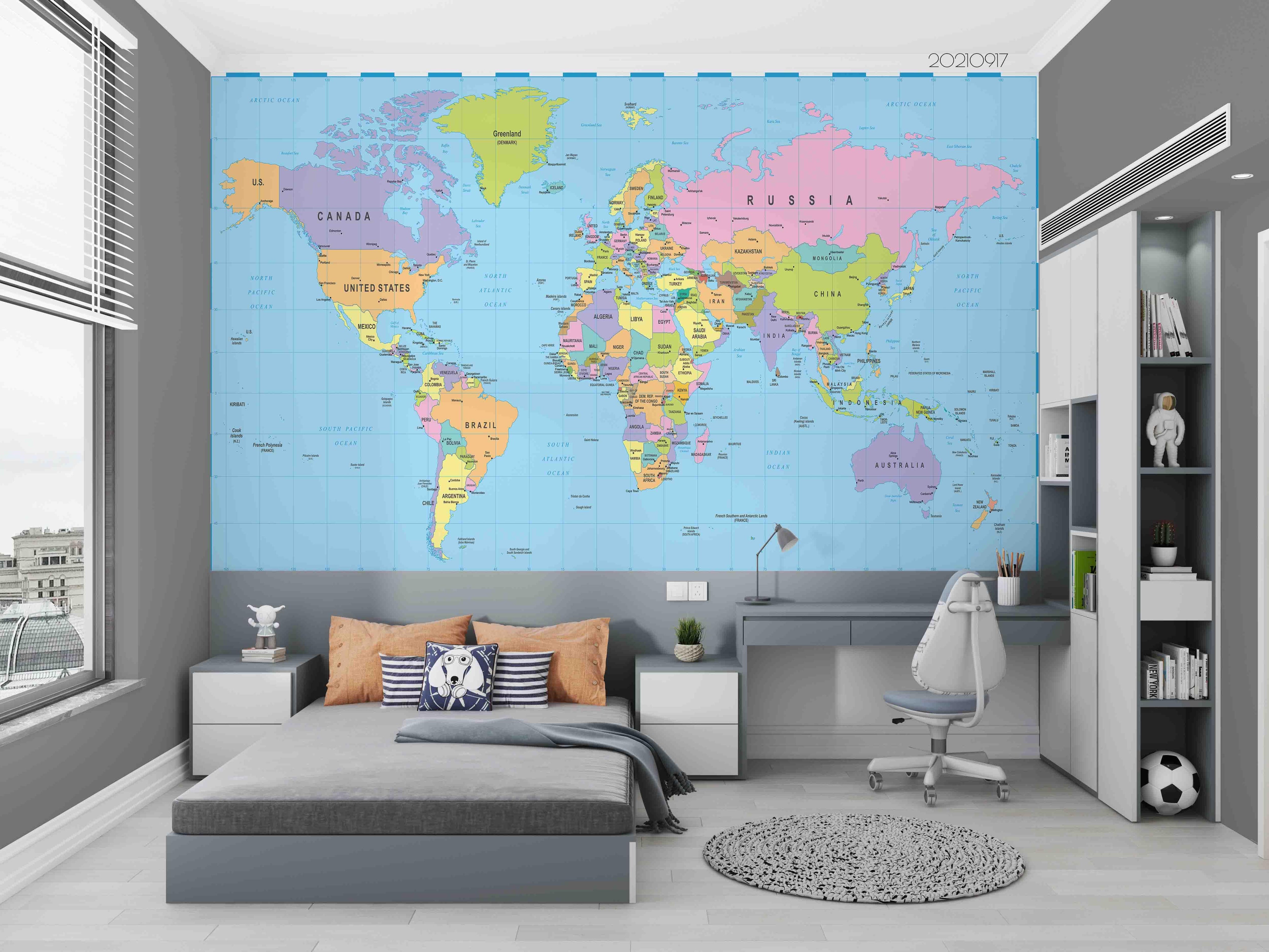 3D Blue World Map Wall Mural Wallpaper LQH 108- Jess Art Decoration