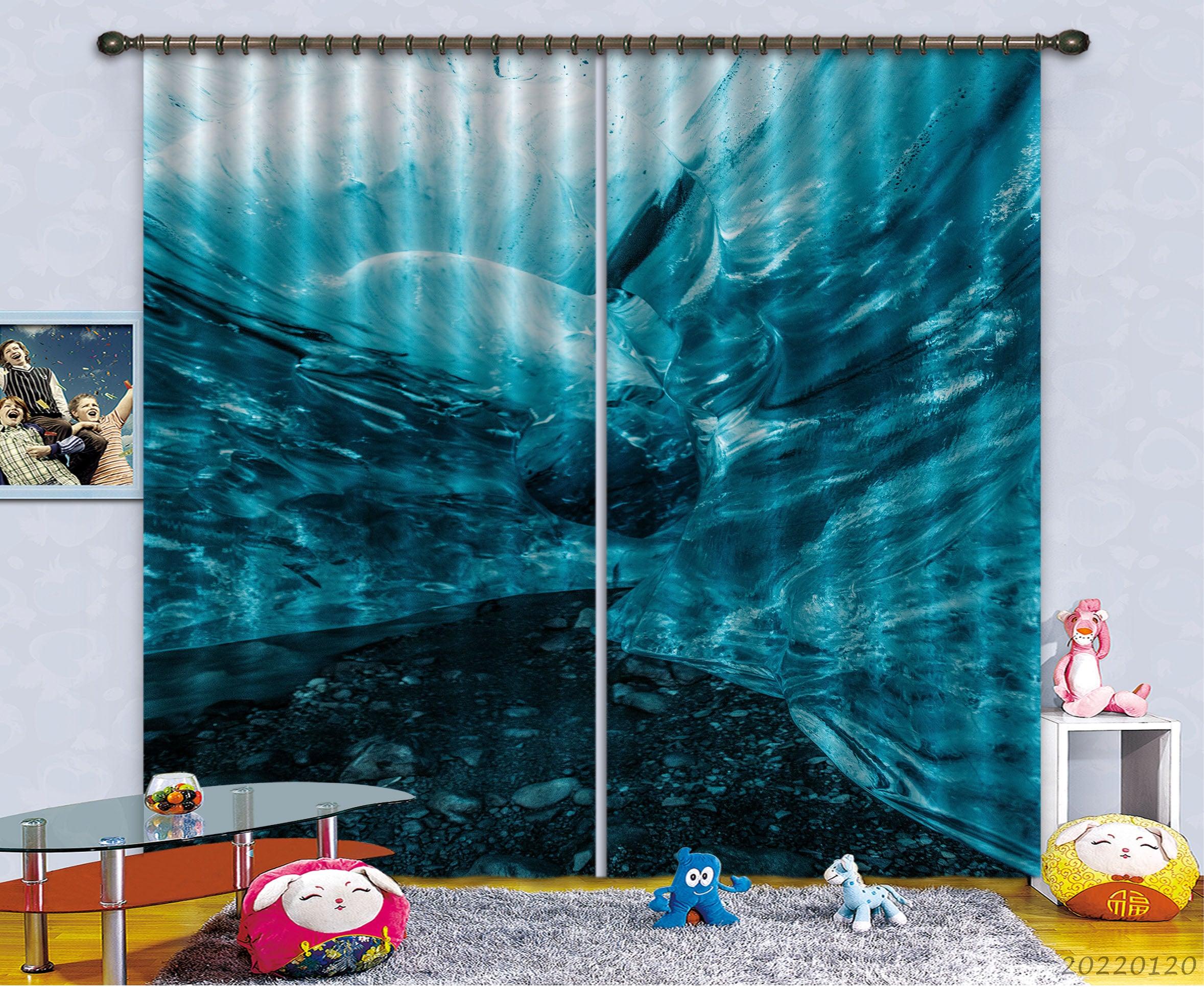3D Abstract Blue Ocean Curtains and Drapes GD 1560- Jess Art Decoration