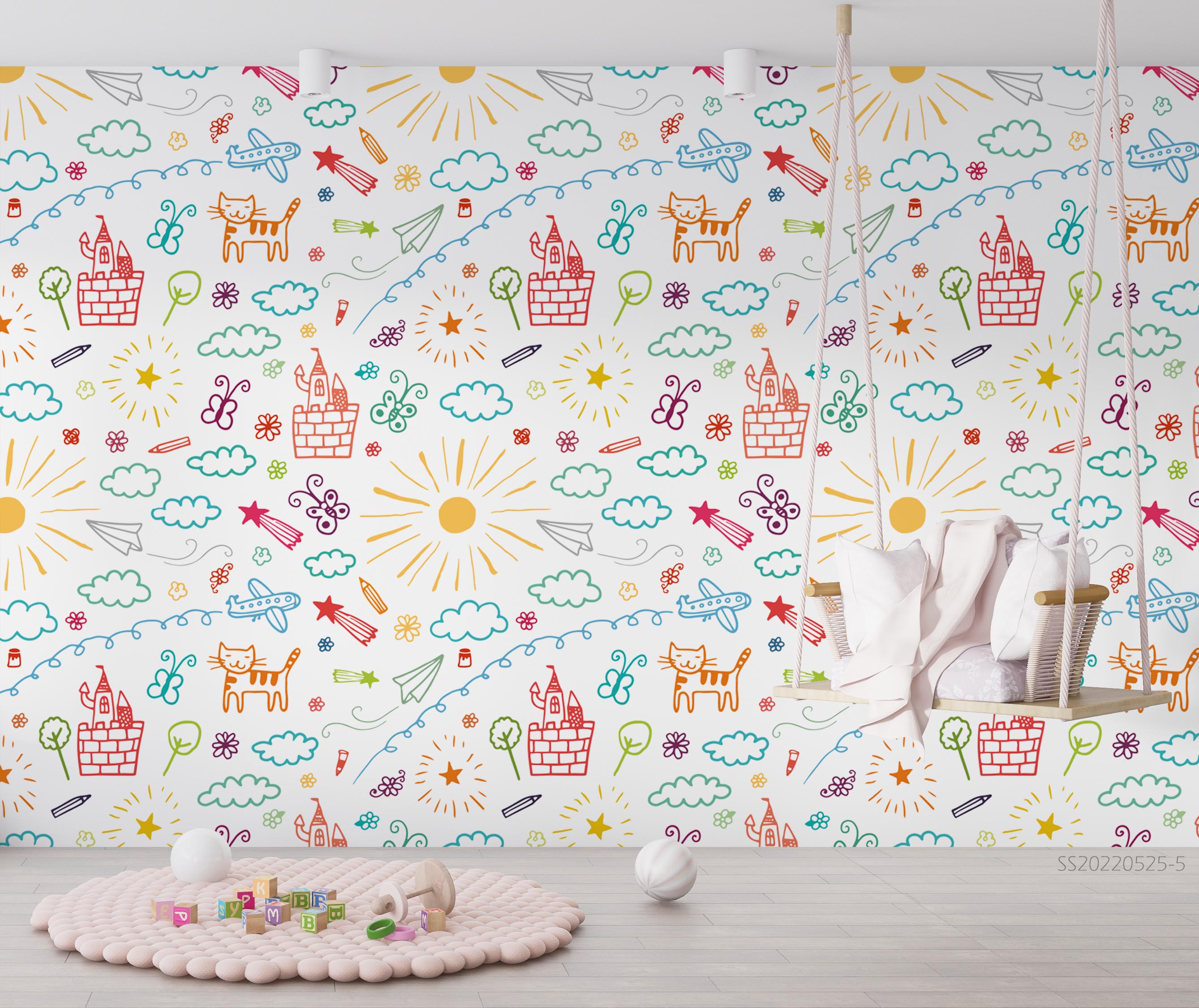 3D Colored Kids Drawing Wall Mural Wallpaper GD 1008- Jess Art Decoration