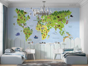 3D World Map Green Kids Wall Mural Wallpaper LQH 815- Jess Art Decoration