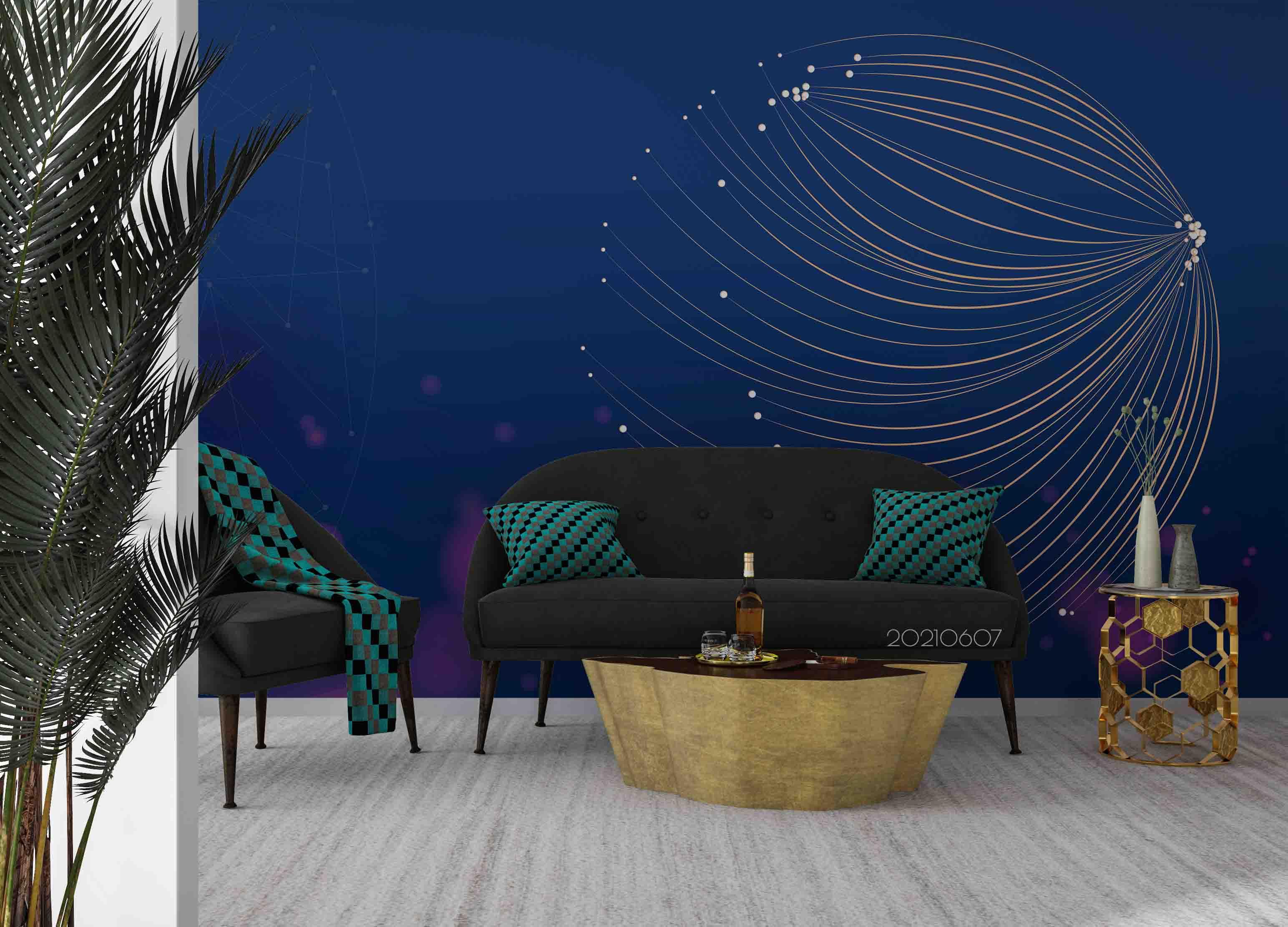 3D Abstract Round Particles Future Dark Blue Wall Mural Wallpaper SWW698- Jess Art Decoration