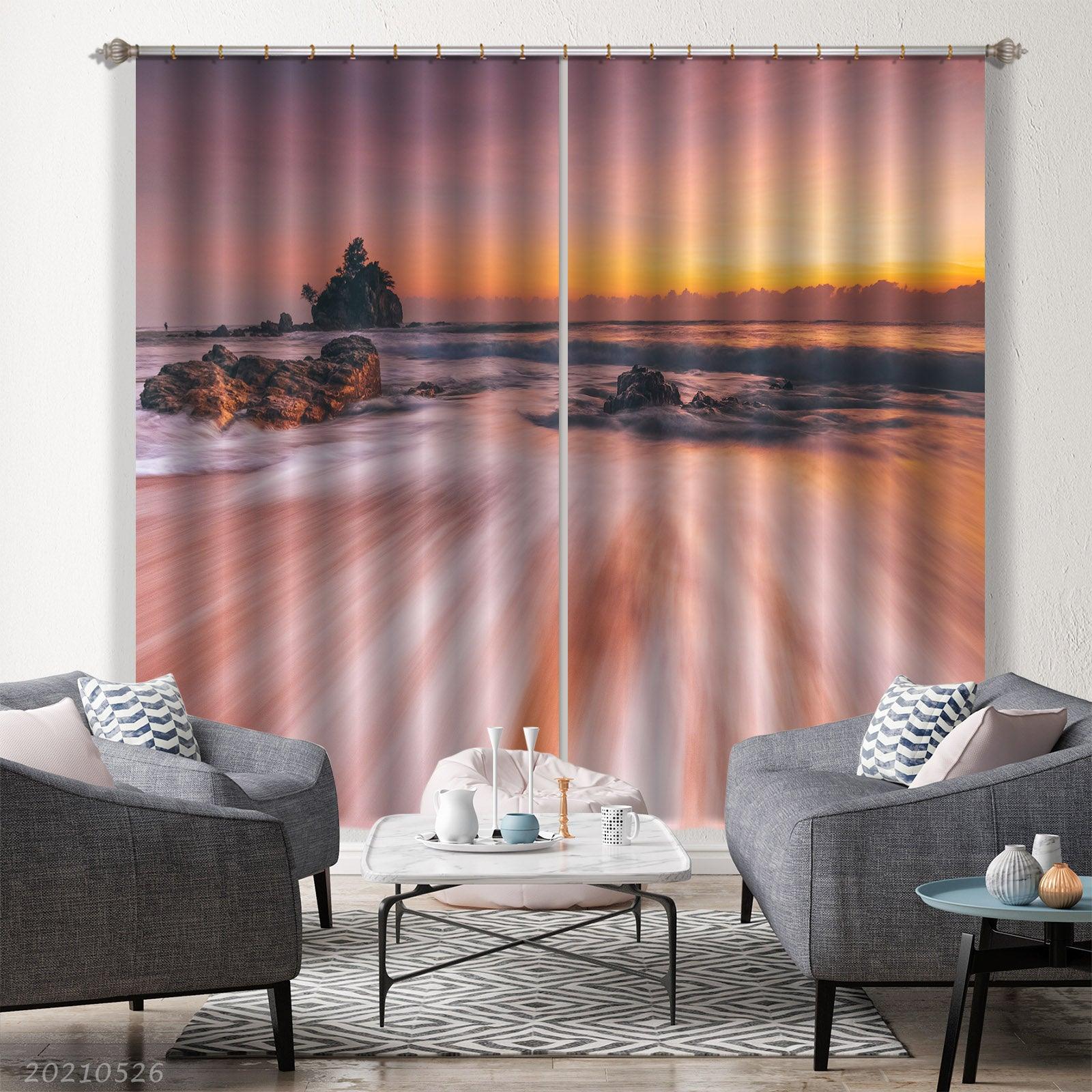 3D Wave Reef Colorful Cloud Sky Curtains and Drapes GD 295- Jess Art Decoration